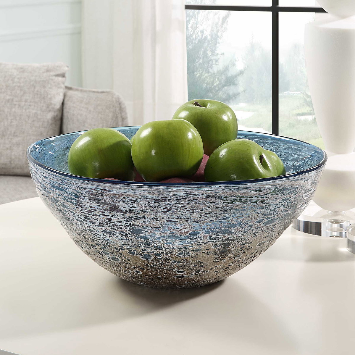 Genovesa Aqua Glass Bowl, Decorative Tray by Uttermost, 14.25" width x 6" height x 14.25" depth View 3