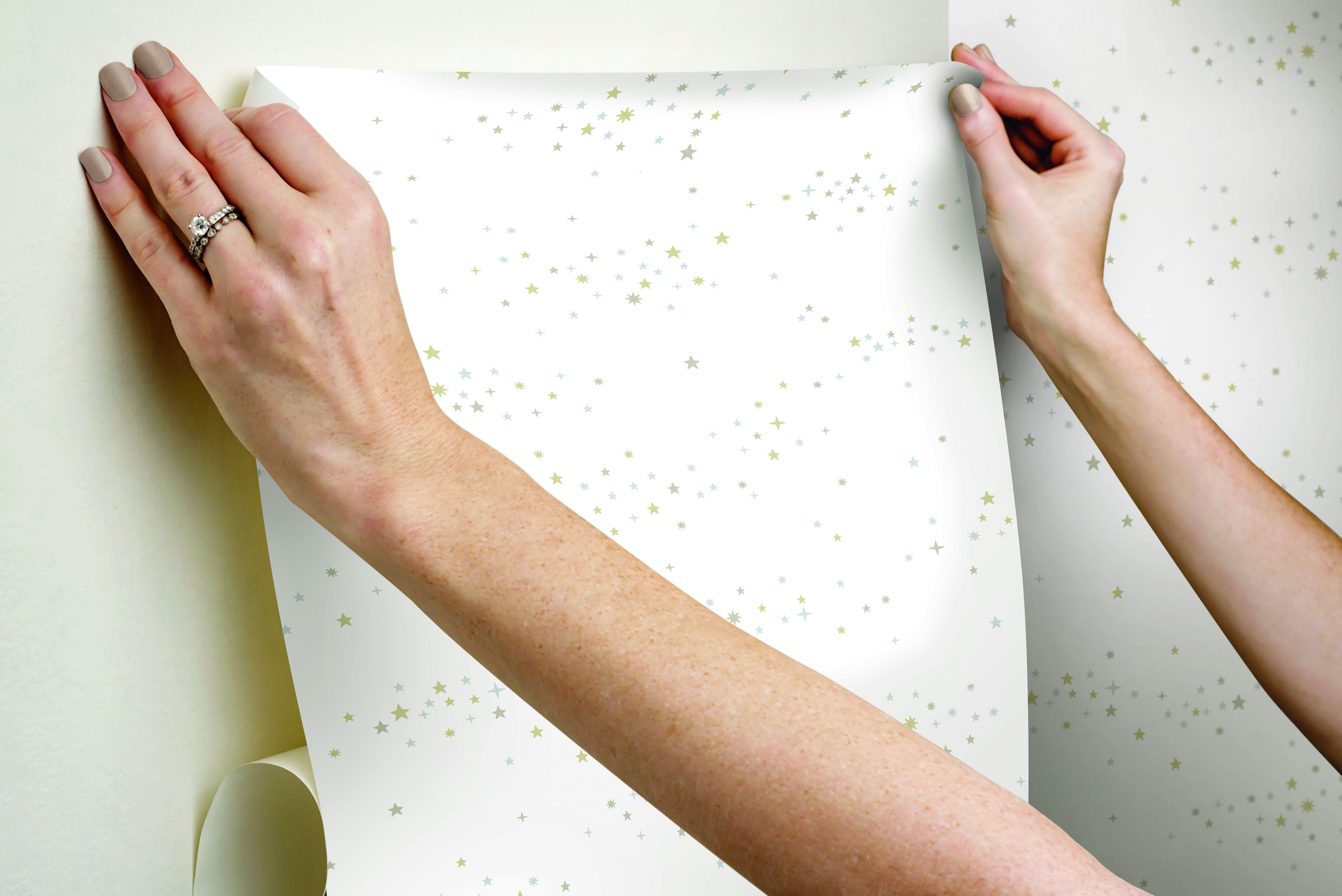 Starlight, Star Bright Silver & Gold Peel & Stick Wallpaper large image 
