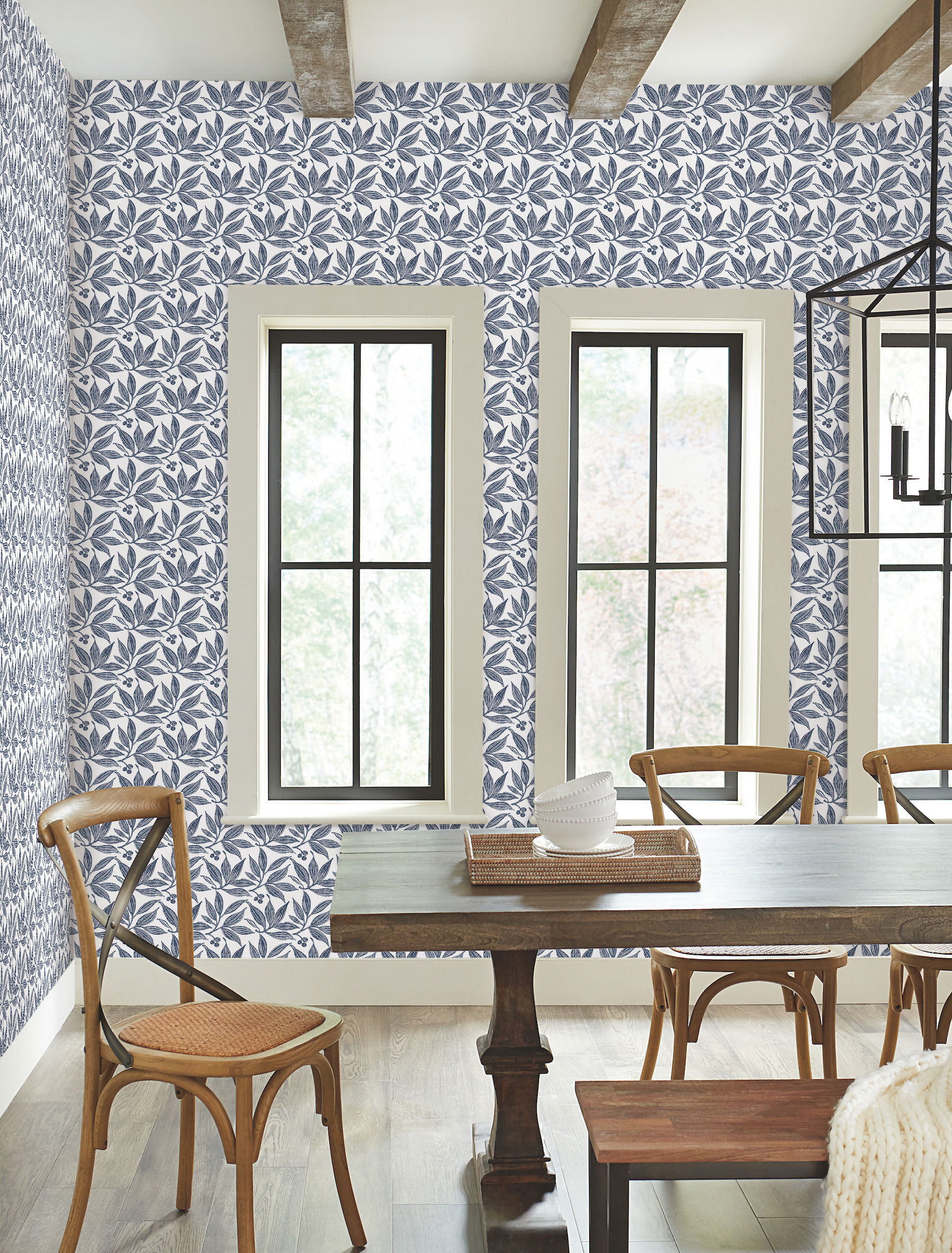Chokeberry Block Print Navy & White Wallpaper large image 