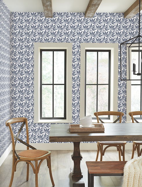 Chokeberry Block Print Navy & White Wallpaper