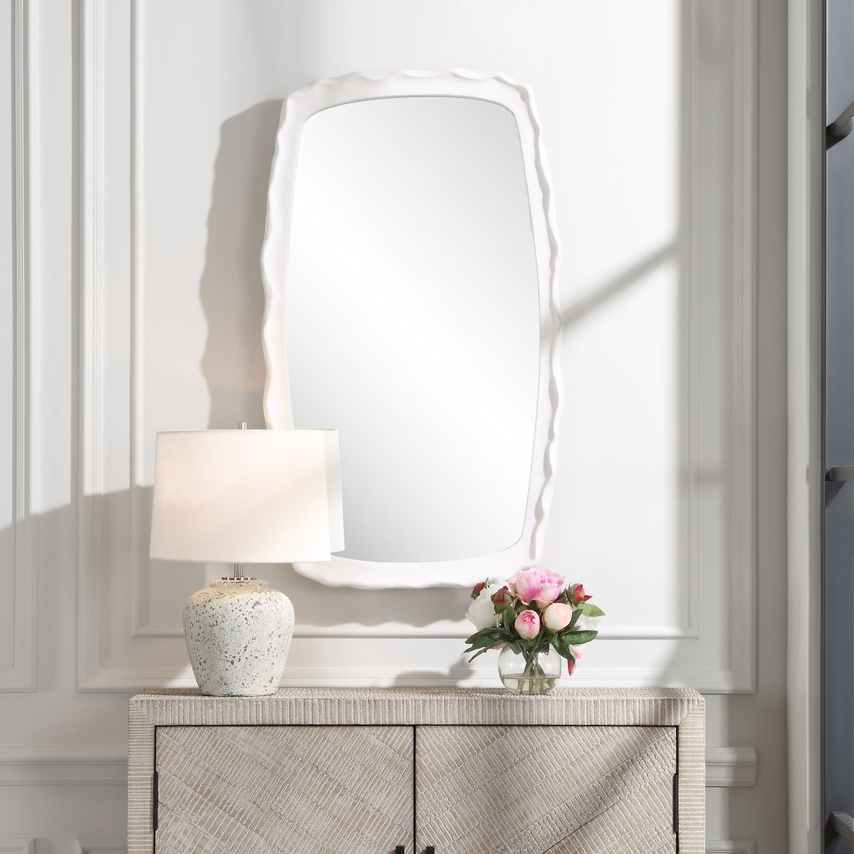 Marbella White Mirror, by Uttermost, 22" width x 37.8" height x 2.5" depth View 2