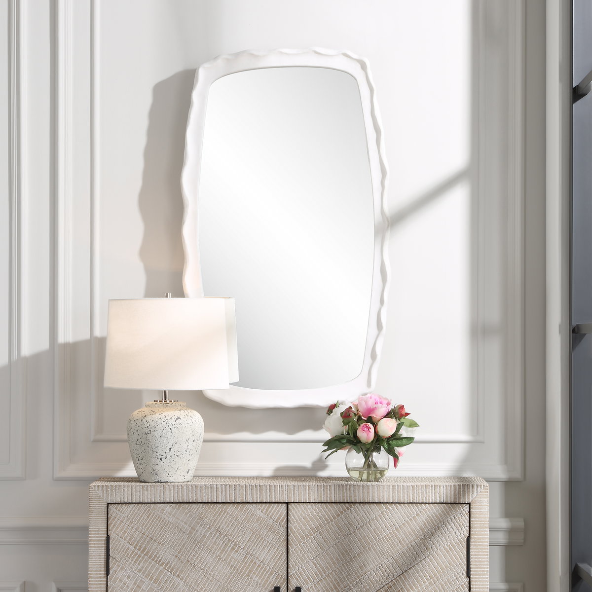 Marbella White Mirror, by Uttermost, 22" width x 37.8" height x 2.5" depth View 2
