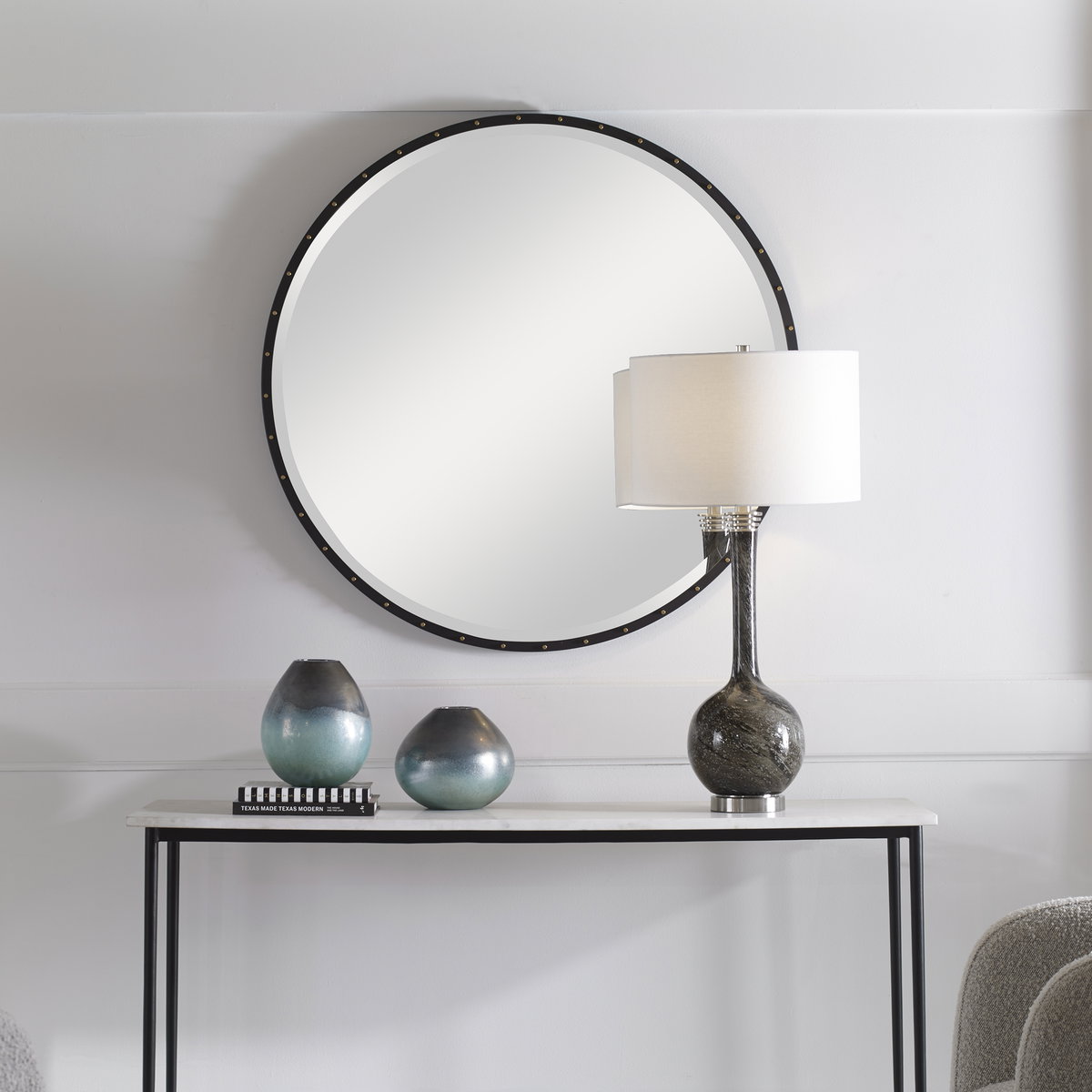 Benedo Round Mirror, by Uttermost, 42" width x 42" height x 1.5" depth View 8