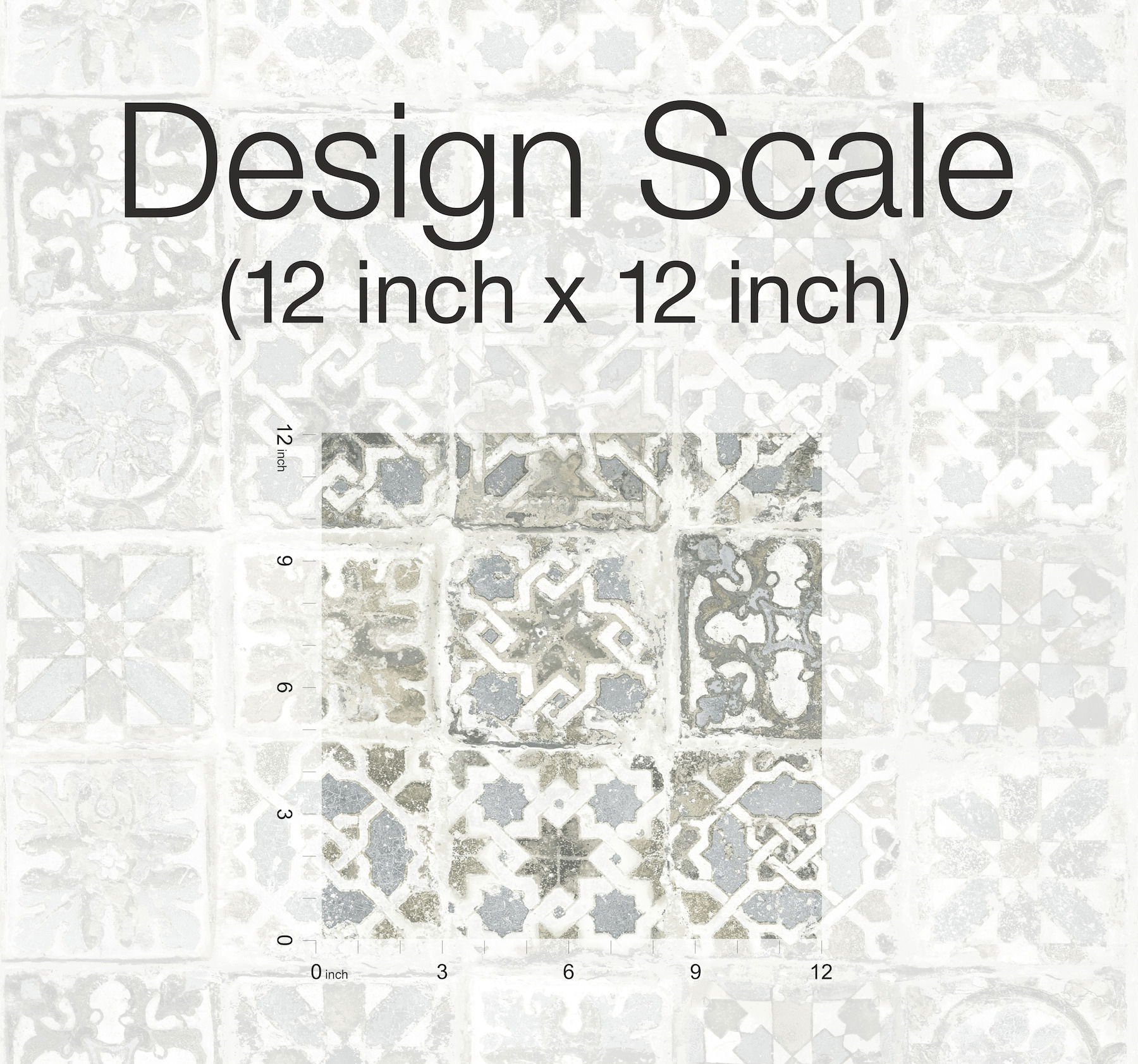 Ecaustic Tile Grey Peel & Stick Wallpaper large image 
