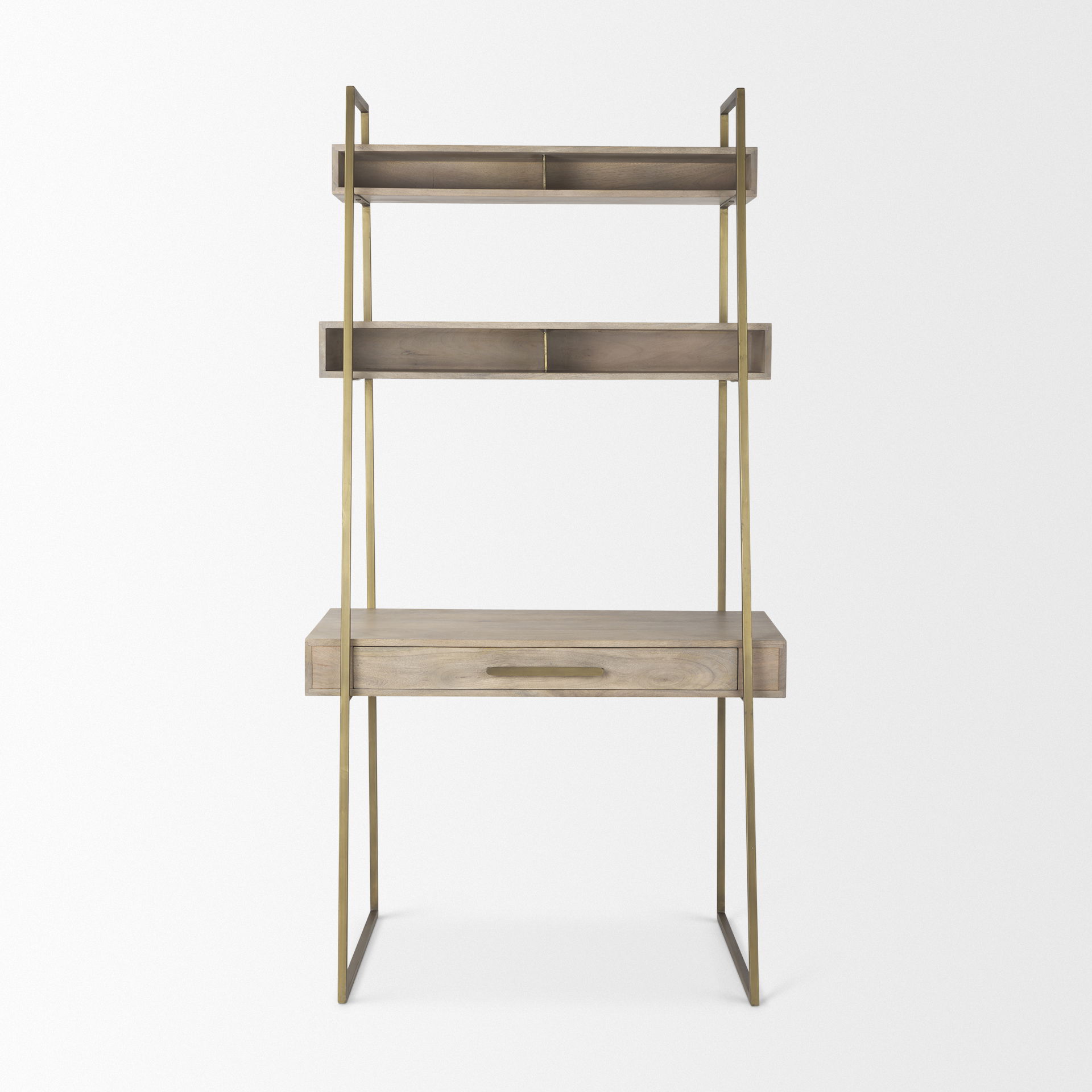 Cordell  42.0L x 25.0W x 78.0H Light Brown Wood with Gold Metal Office Desk, by Mercana, 41.5" length x 24.5" width x 78.5" height View 2