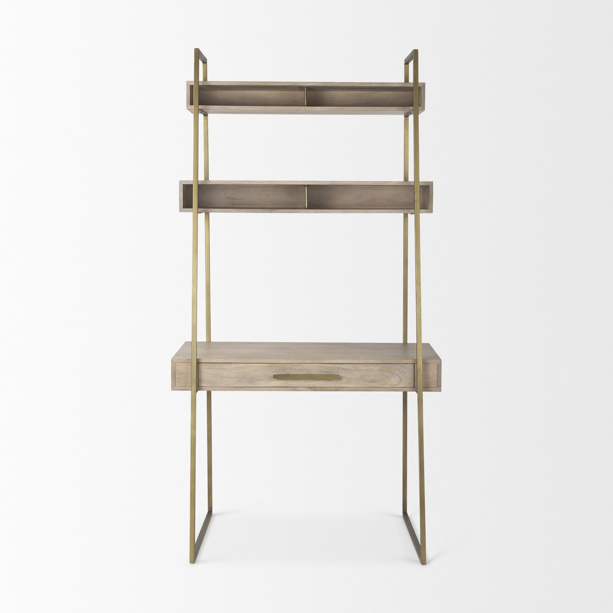 Cordell  42.0L x 25.0W x 78.0H Light Brown Wood with Gold Metal Office Desk, by Mercana, 41.5" length x 24.5" width x 78.5" height View 2