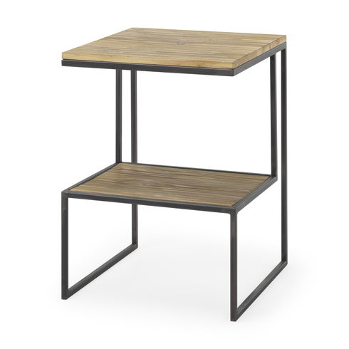 Ronin 22"H Square 2-Tier Wood with Black Metal Accent Table