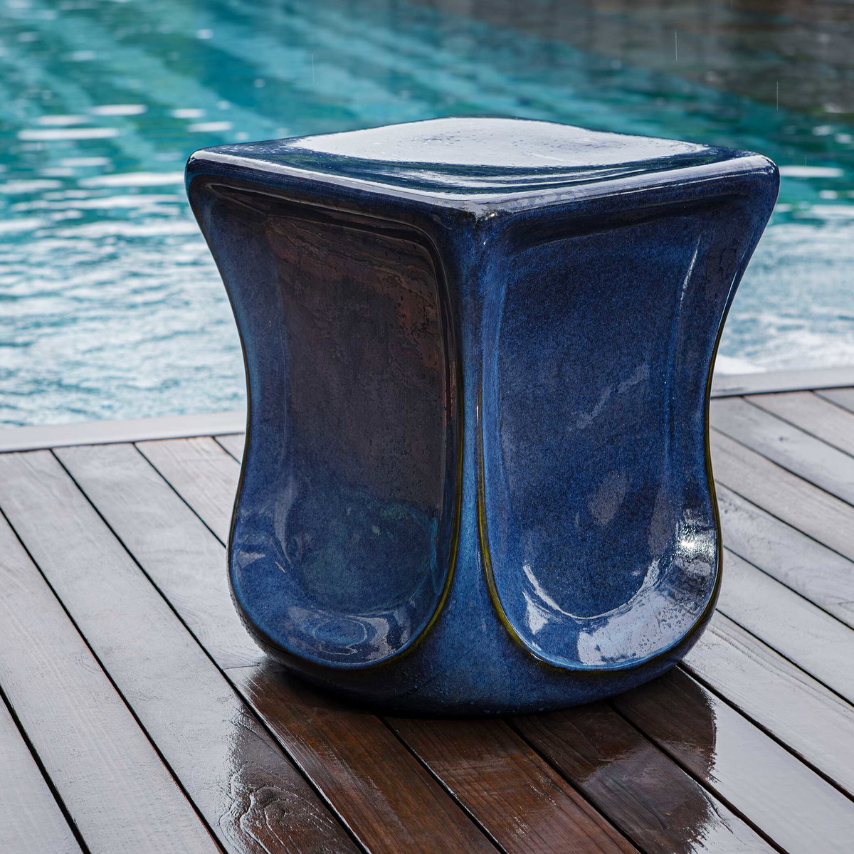 Kaz Deep Blue Garden Stool, Side & End Table by Uttermost, 15" width x 18.25" height x 15" depth View 4