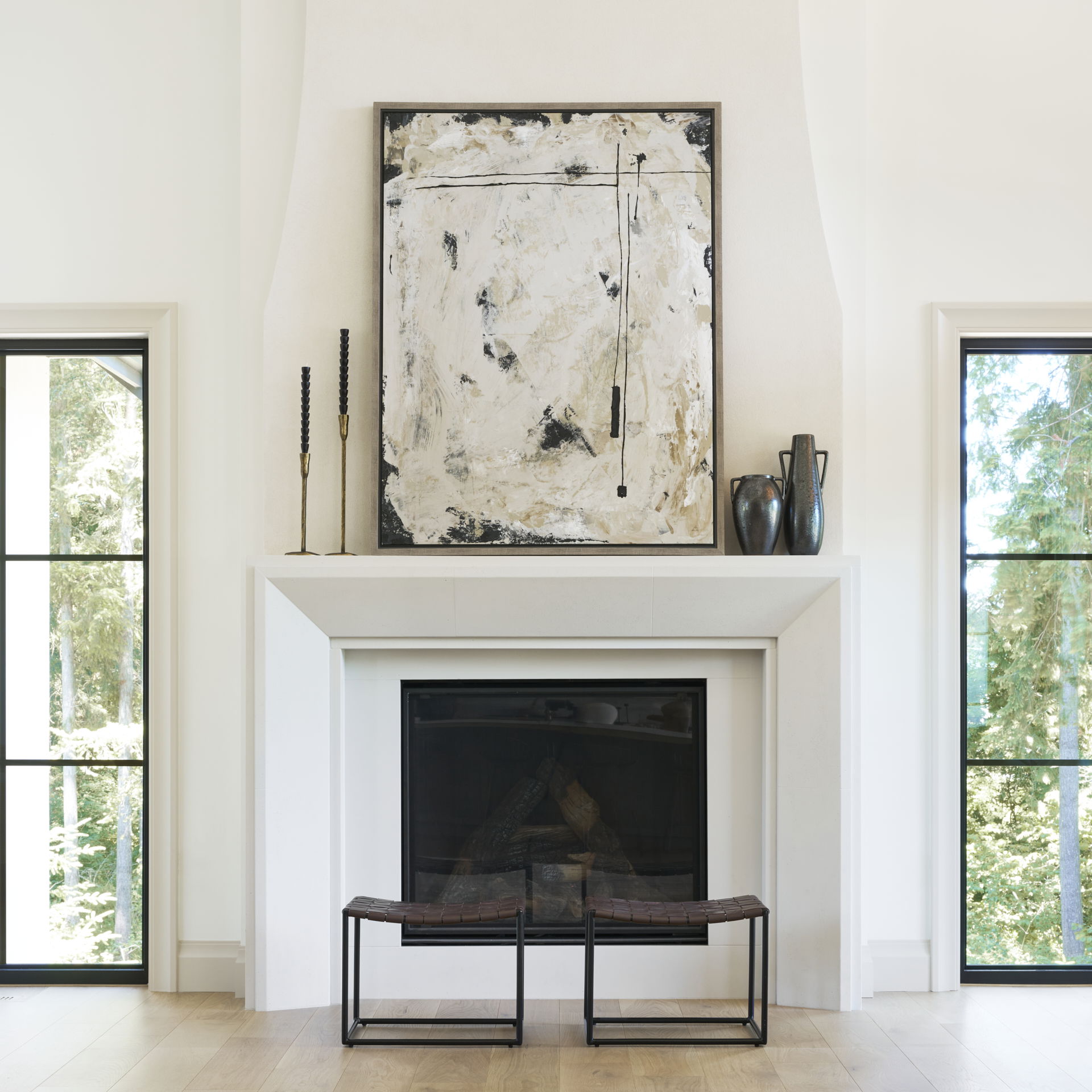 Clarissa  Brown Leather Woven Seat with Black Metal Frame Stool, Benche by Mercana, 22" length x 16" width x 16.5" height View 2