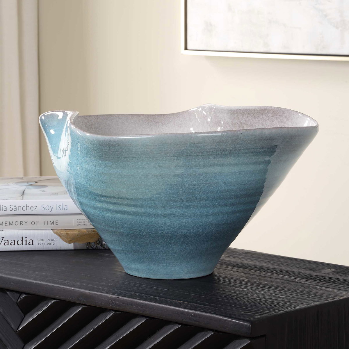 Blue Crest Ceramic Bowl, Decorative Tray by Uttermost, 17" width x 9" height x 13.5" depth View 3