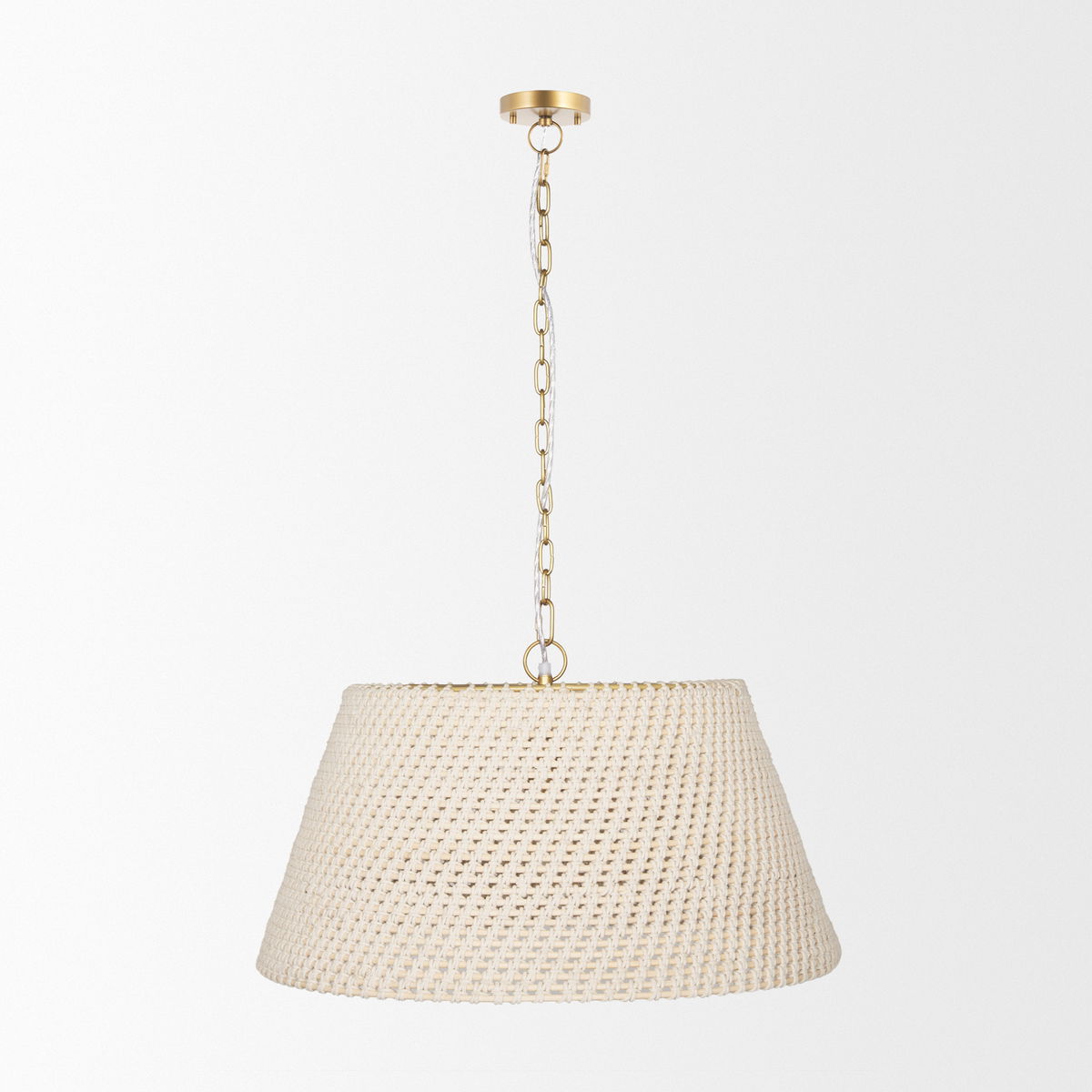 Tosha 1-Light Tapered Cotton Rope Drum Pendant, by Mercana, 24" length x 24" width x 13.5" height View 3