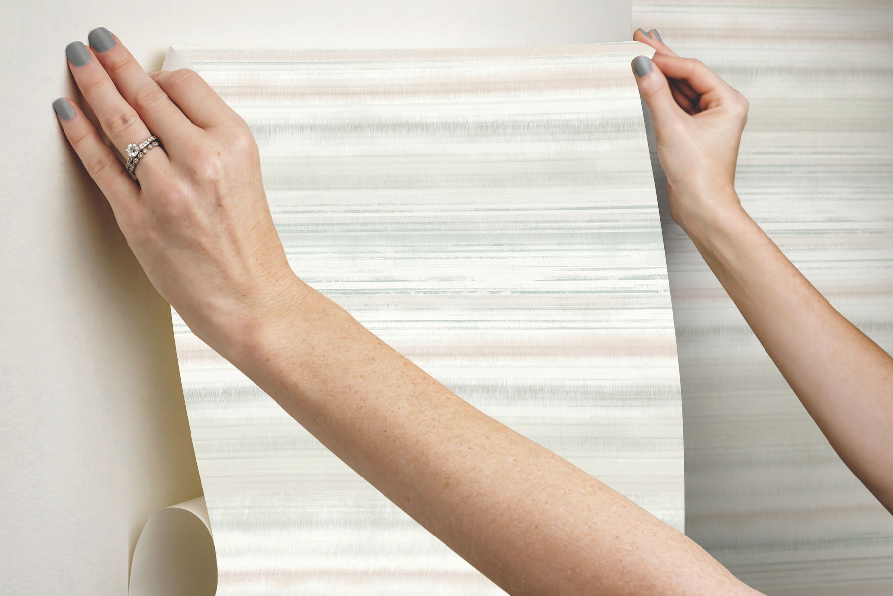 Fleeting Horizon Stripe Clay & Mint Peel & Stick Wallpaper large image 
