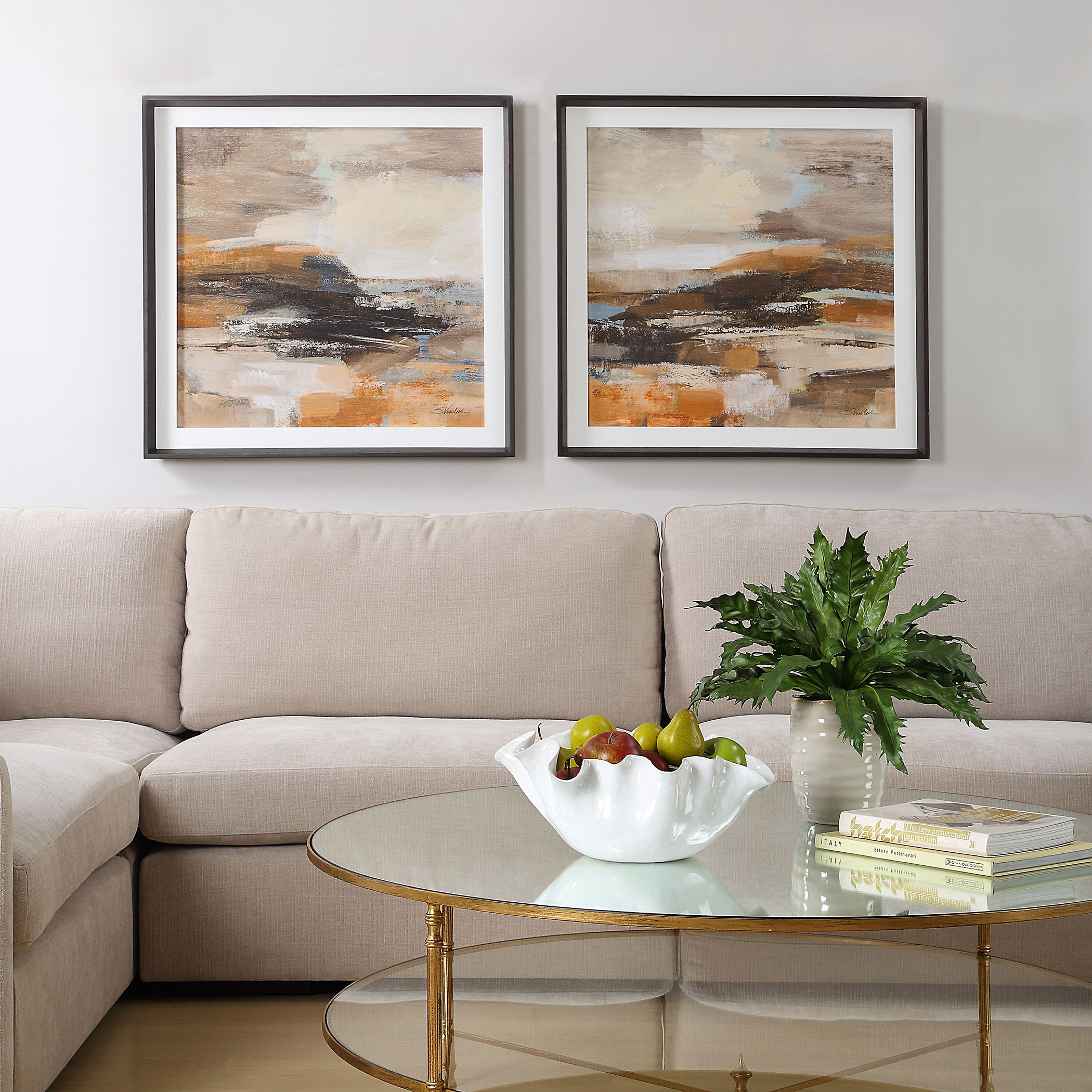 Cinnamon Shore Framed Prints Set/2, Painting by Uttermost, 35.25" width x 35.25" height x 2.5" depth View 2