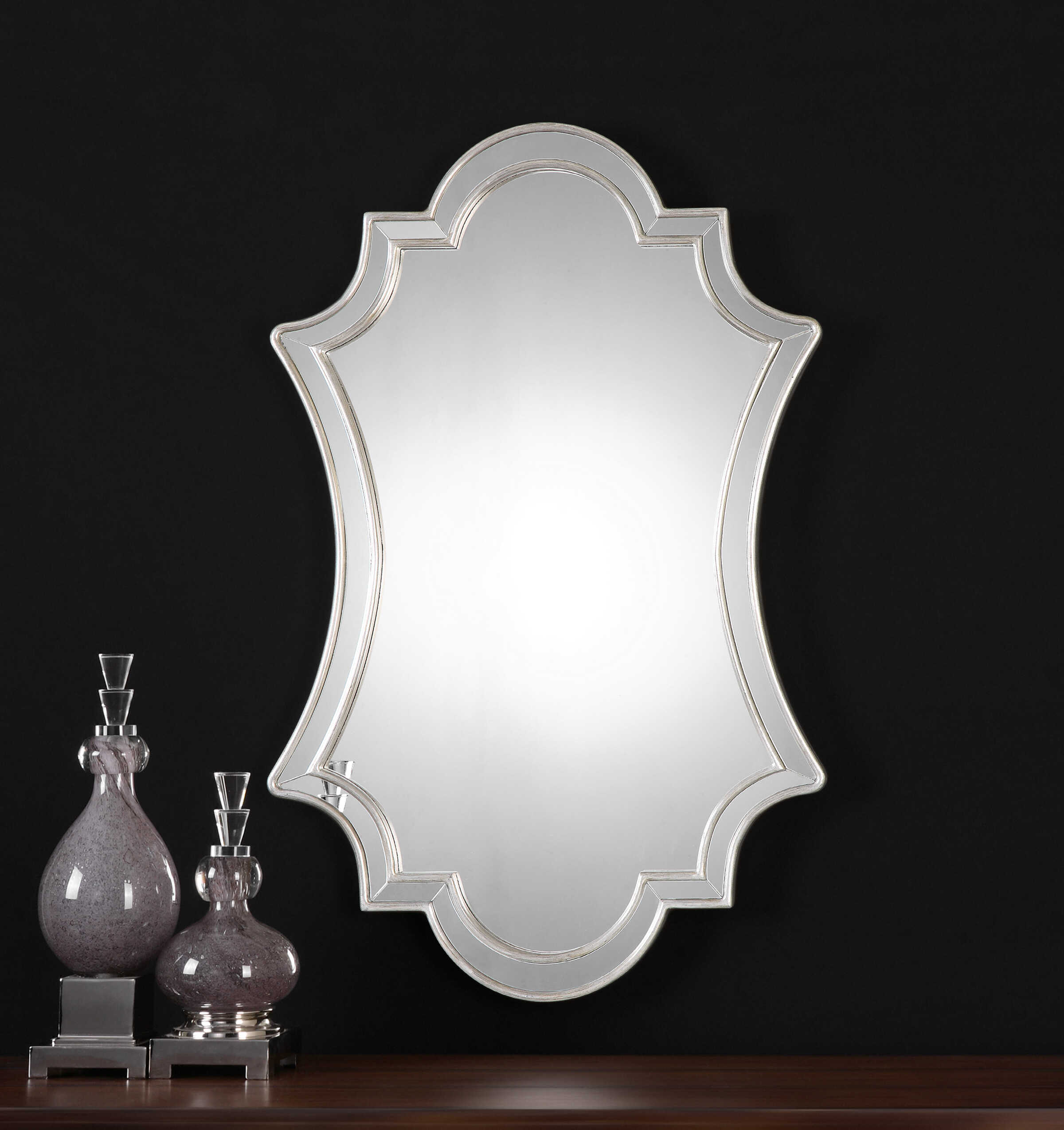 Elara Antiqued Silver Wall Mirror, by Uttermost, 27" width x 43" height x 1.12" depth View 5