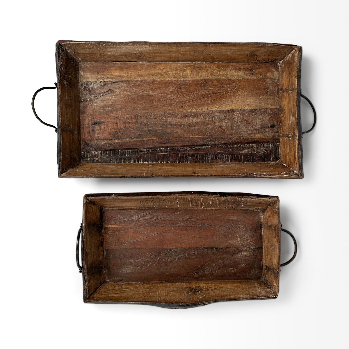 Durone (Set of 2) Brown Wooden Live Edge Serving Trays, Decorative Tray by Mercana, 23.5" length x 14.5" width x 3" height View 6