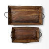Durone (Set of 2) Brown Wooden Live Edge Serving Trays, Decorative Tray by Mercana, 23.5" length x 14.5" width x 3" height thumbnail 6