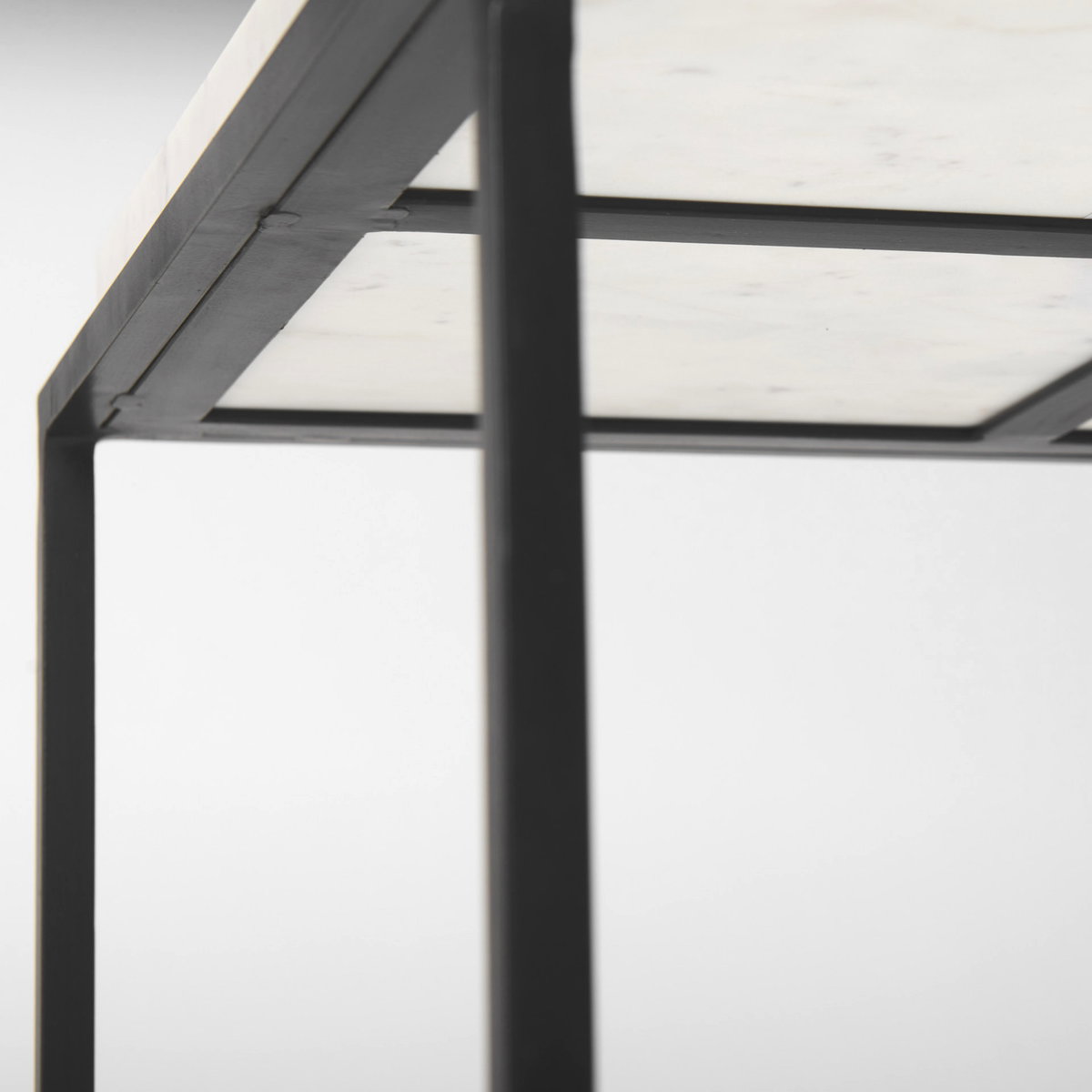 Nathan II 18' x 20' Square Top White Marble and Black Metal End/Side Table, Side & End Table by Mercana, 18" length x 18" width x 20" height View 13