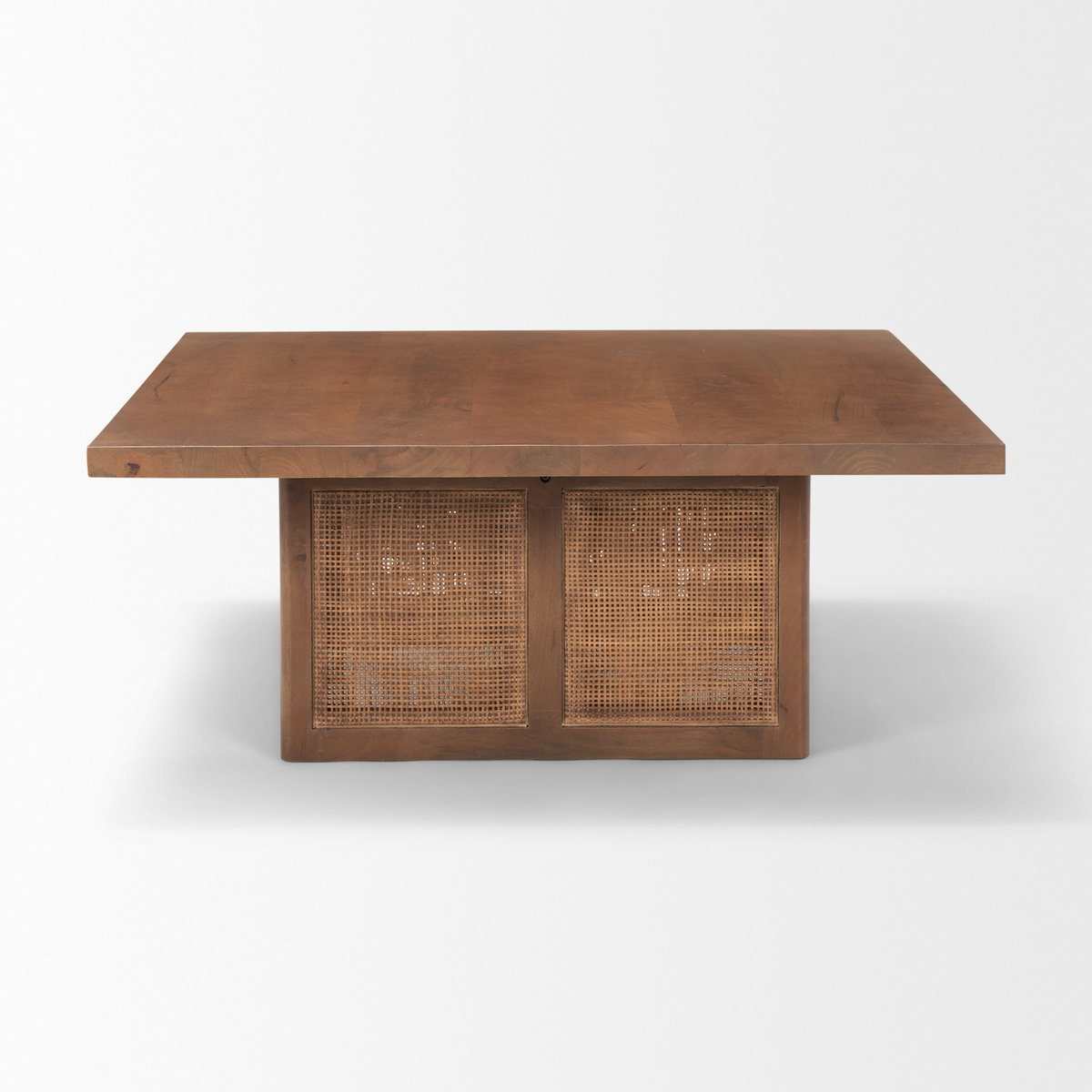Grier  42' Square Medium Brown Solid Wood with Cane Coffee Table, by Mercana, 42" length x 42" width x 17" height View 5