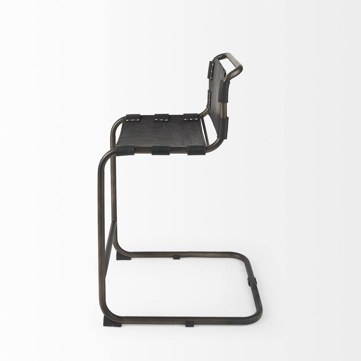 Berbick Backless 38in Seat Counter Stool | Black Leather with Gray Metal, Counter & Bar Stool by Mercana, 20.5" length x 24.8" width x 39" height View 4