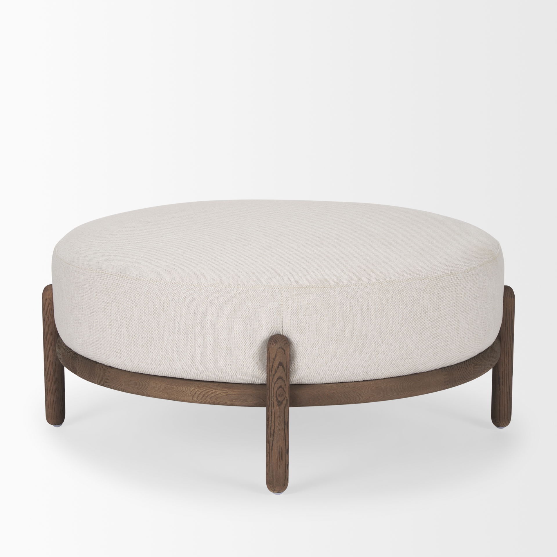 Gwynn Oatmeal Fabric with Dark Brown Wood Ottoman large image 