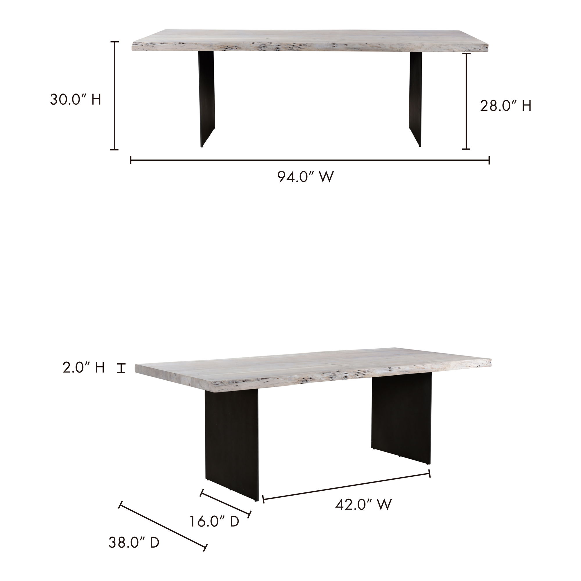 Evans Dining Table, by Moe's Home, 94" width x 30" height x 38" depth View 10