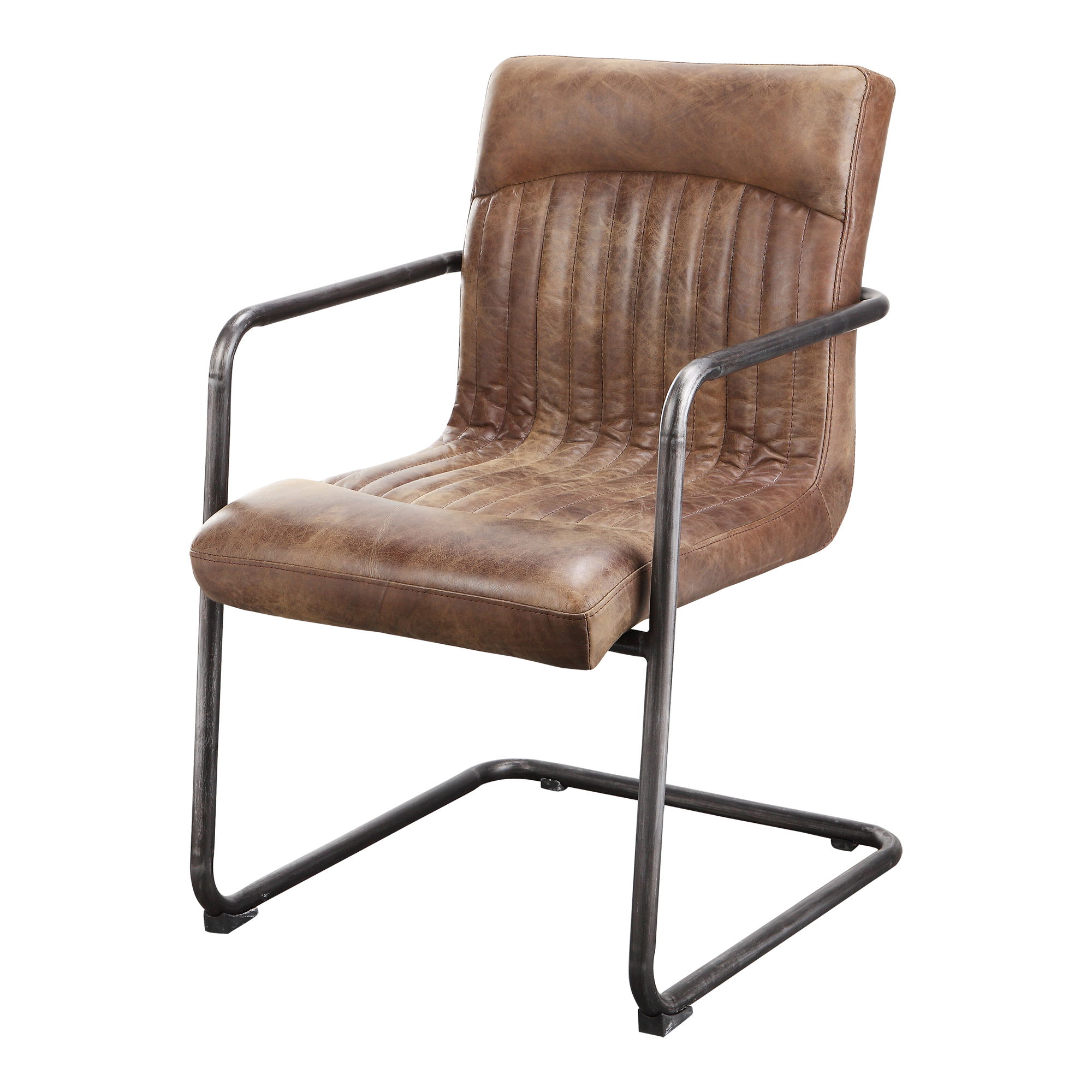 Ansel Arm Chair Grazed Brown Leather - Set Of Two, Dining Chair by Moe's Home, 21.75" width x 33" height x 24" depth View 4