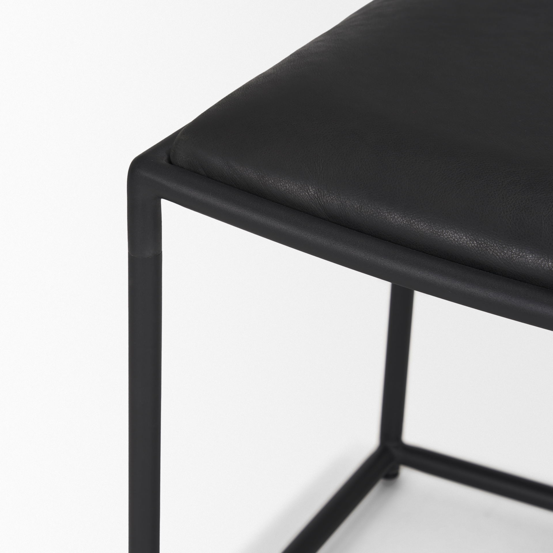 Taniel Black Leather with Black Metal Stool, Ottoman by Mercana, 23.25" length x 16" width x 17.5" height View 6