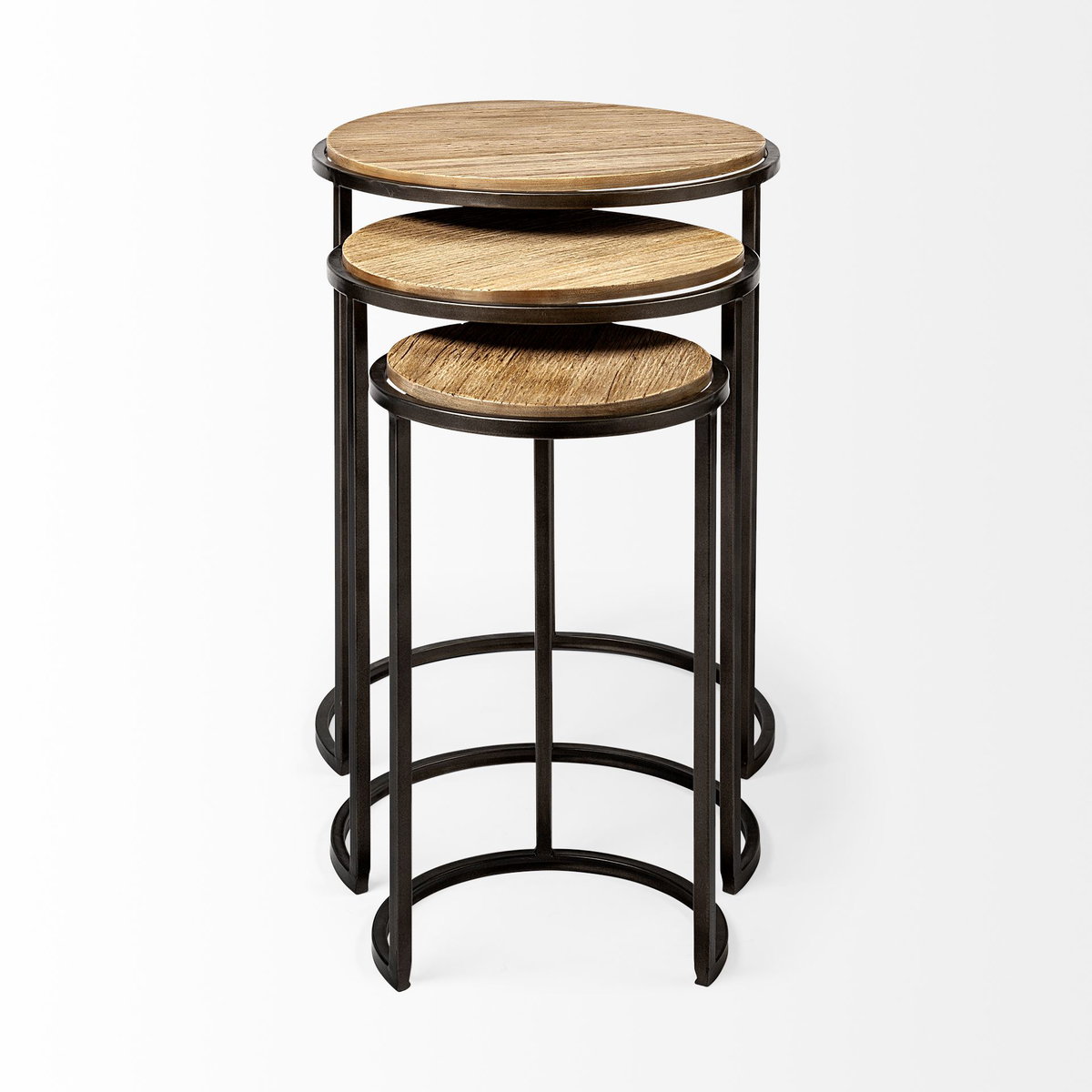 Glover (Set of 3) 20L x 20W Brown Wood Round Top with Metal Nesting Accent Tables, Side & End Table by Mercana, 20.08" length x 20.08" width x 26.38" height View 4