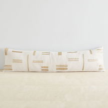 Online Designer Bedroom Embroidered Metallic Blocks Pillow Cover, 12"x46", Natural