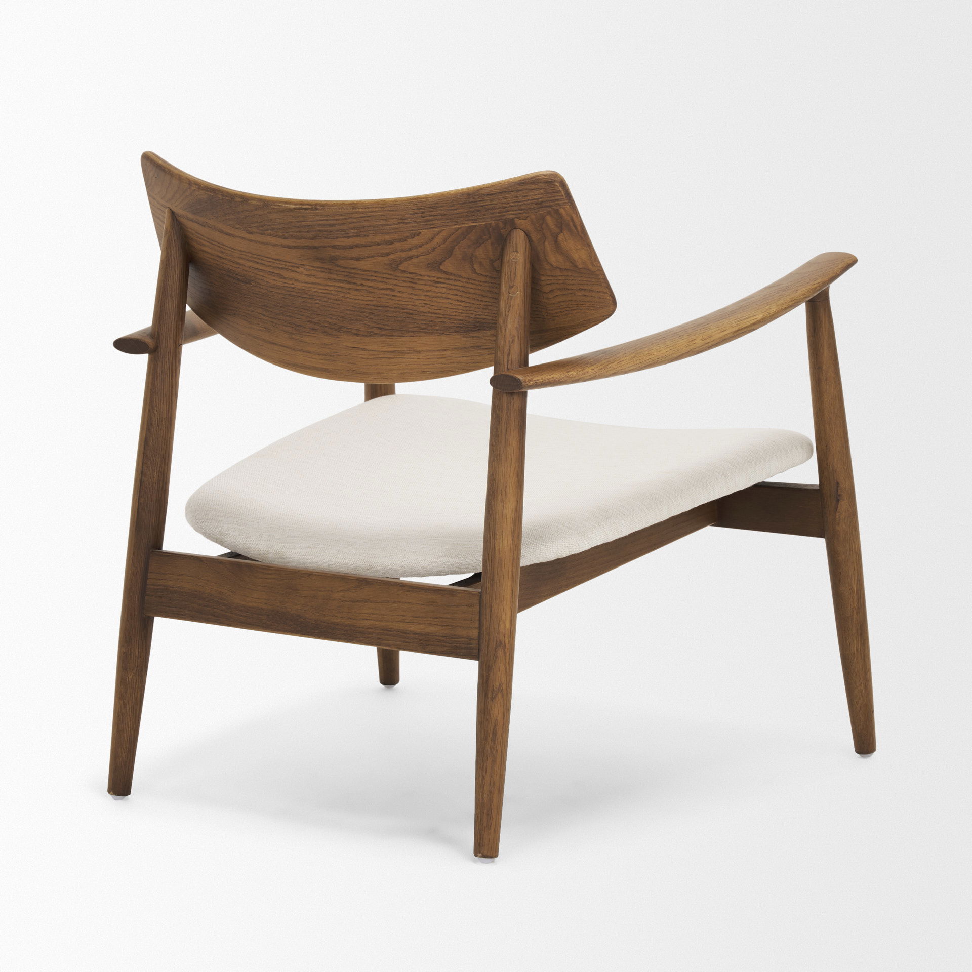 Haggen Medium Brown Oak Wood with Cream Fabric Accent Chair, by Mercana, 27.56" length x 26.77" width x 28.35" height View 7