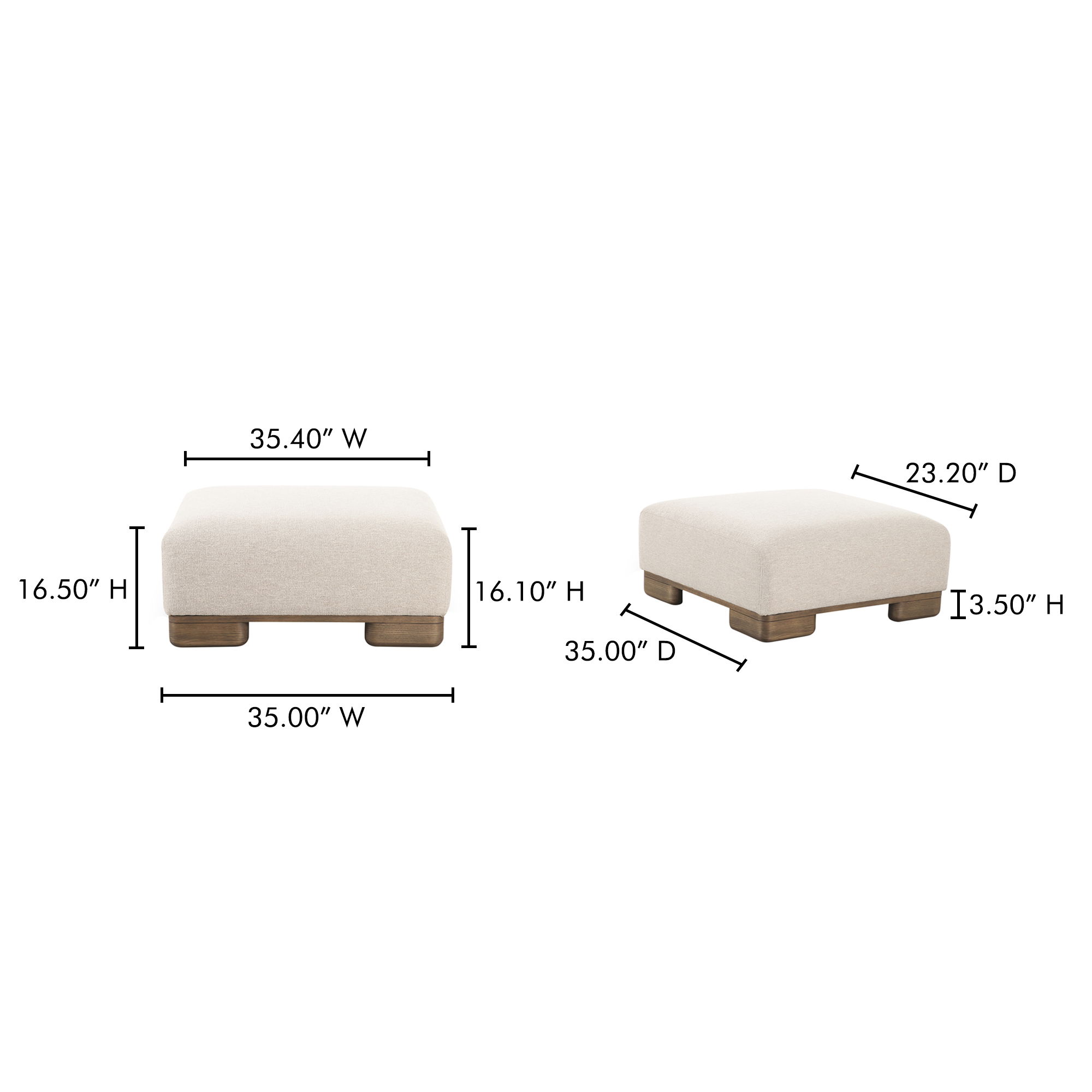 June Ottoman Oatmeal, by Moe's Home, 35" width x 16.5" height x 35" depth View 6