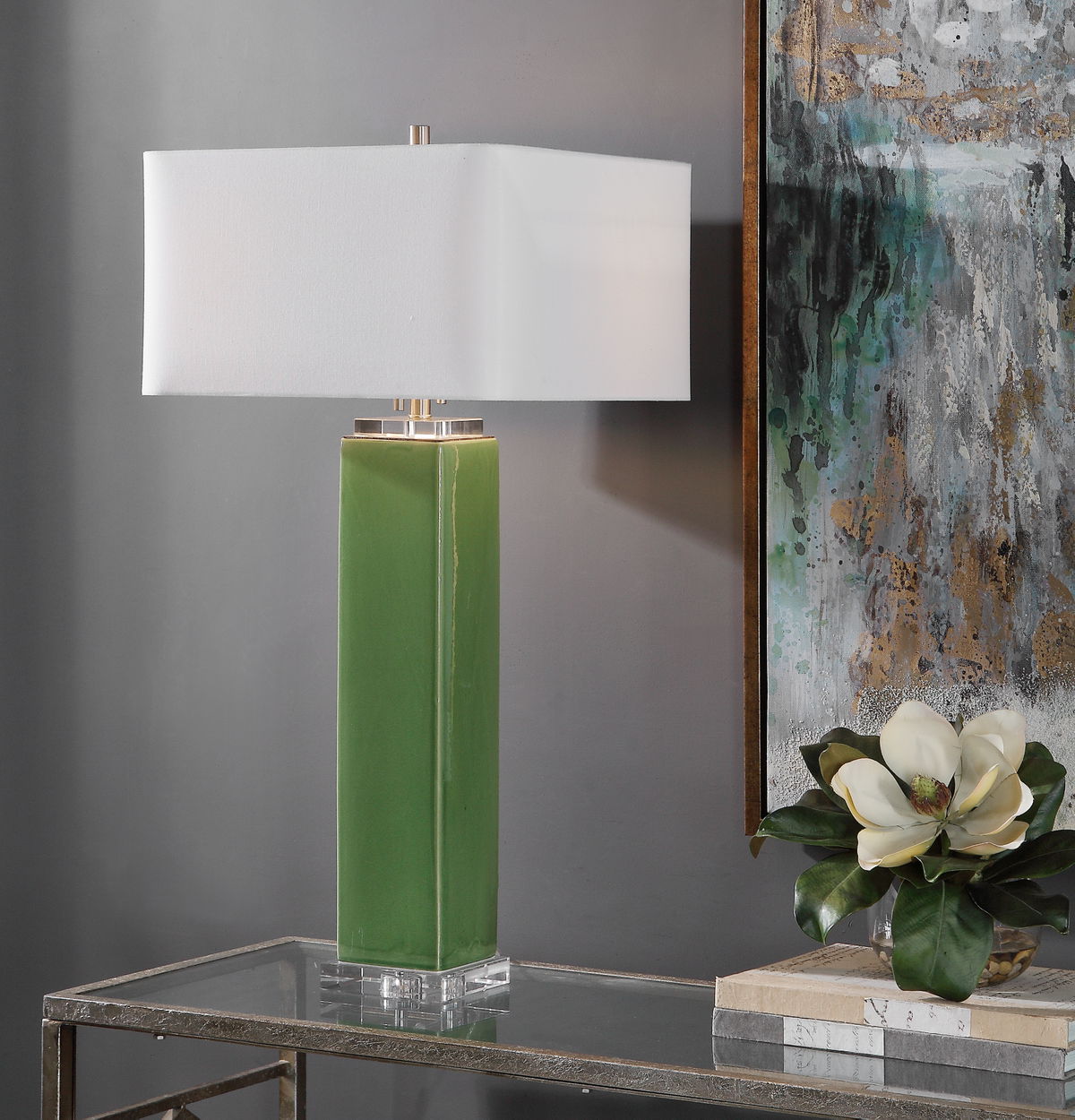 Aneeza Tropical Green Table Lamp, by Uttermost, 15" width x 32" height x 15" depth View 2