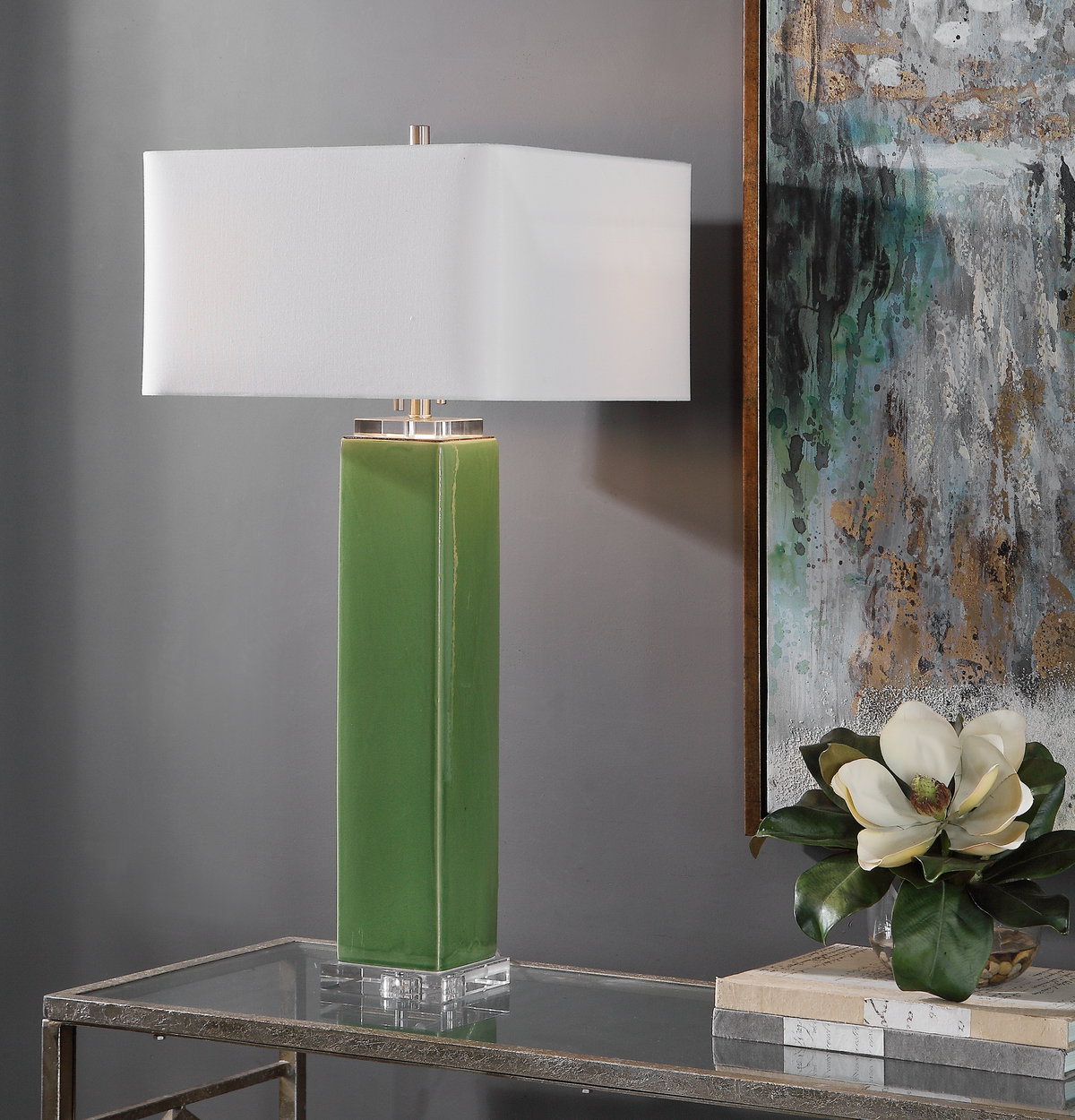 Aneeza Tropical Green Table Lamp, by Uttermost, 15" width x 32" height x 15" depth View 2