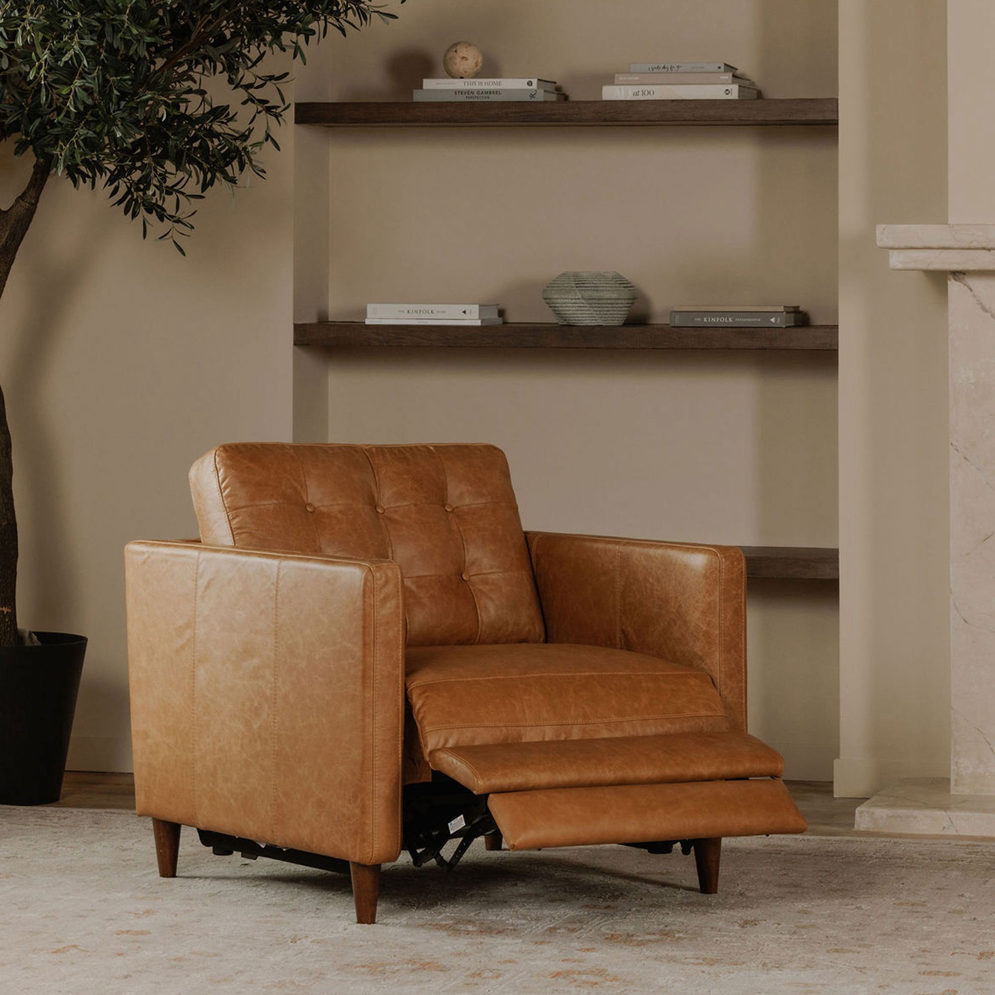 Bridgers Power Recliner Chair Tan Leather large image 