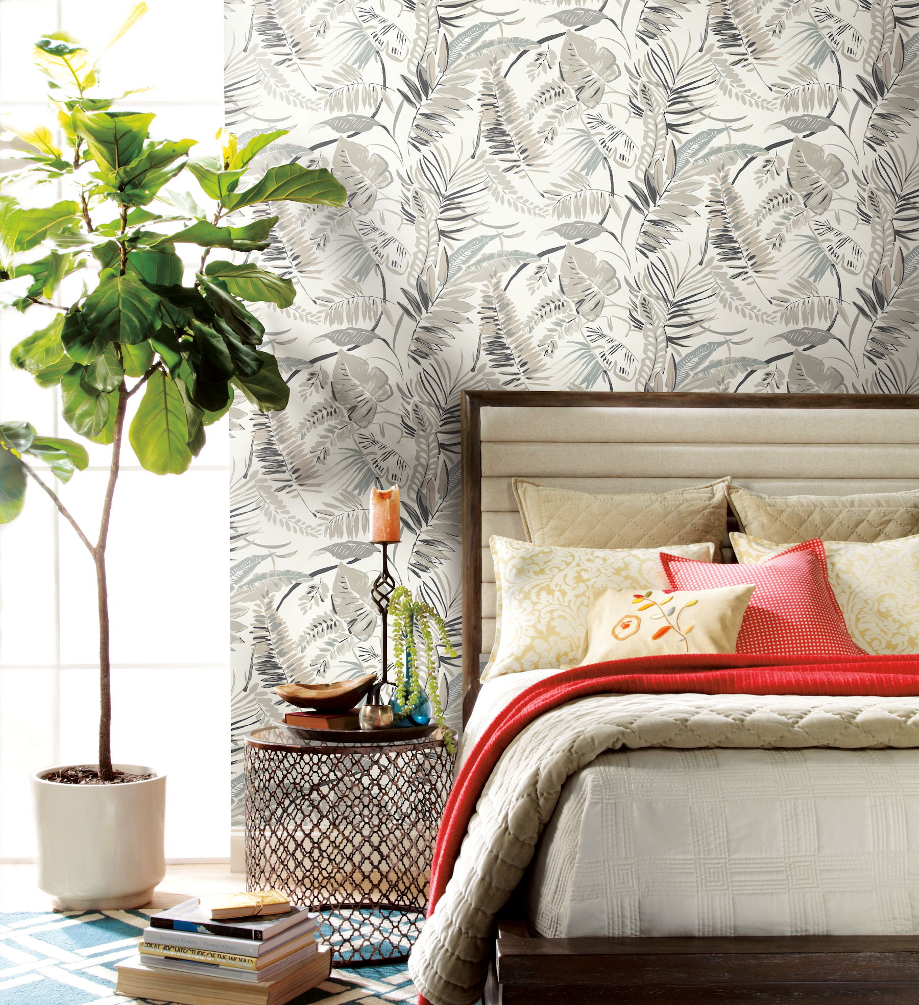 Tropical Toss White Wallpaper, by York Wall, 27' length x 2'3" width x 0.02" depth View 3