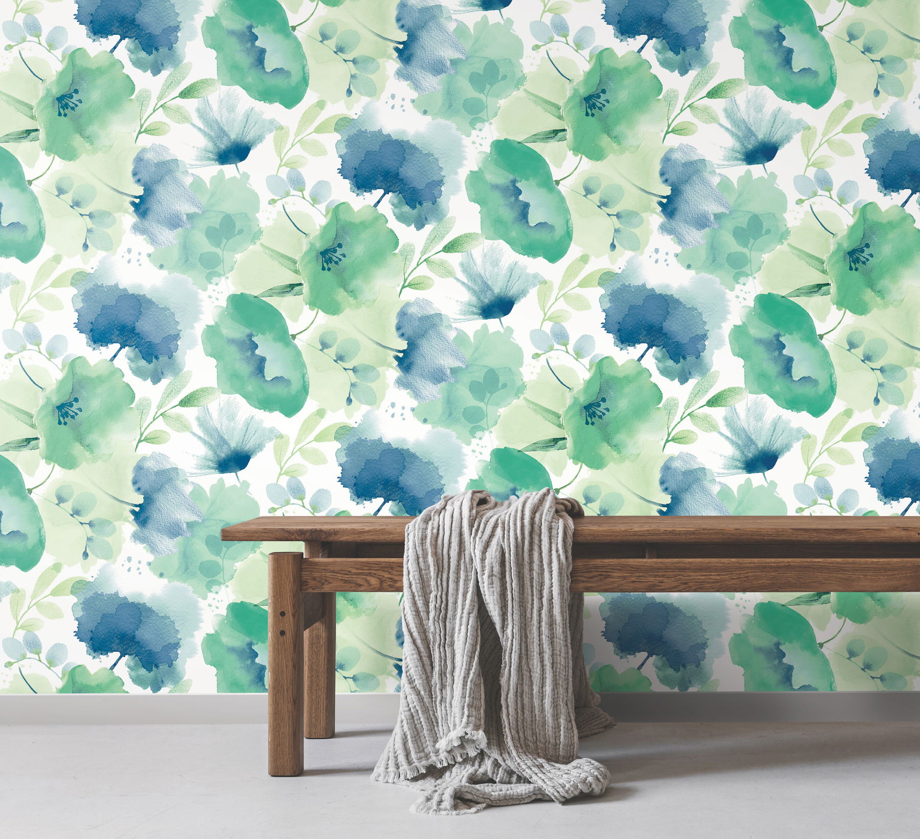 Watercolor Bouquet Blue & Green Wallpaper large image 