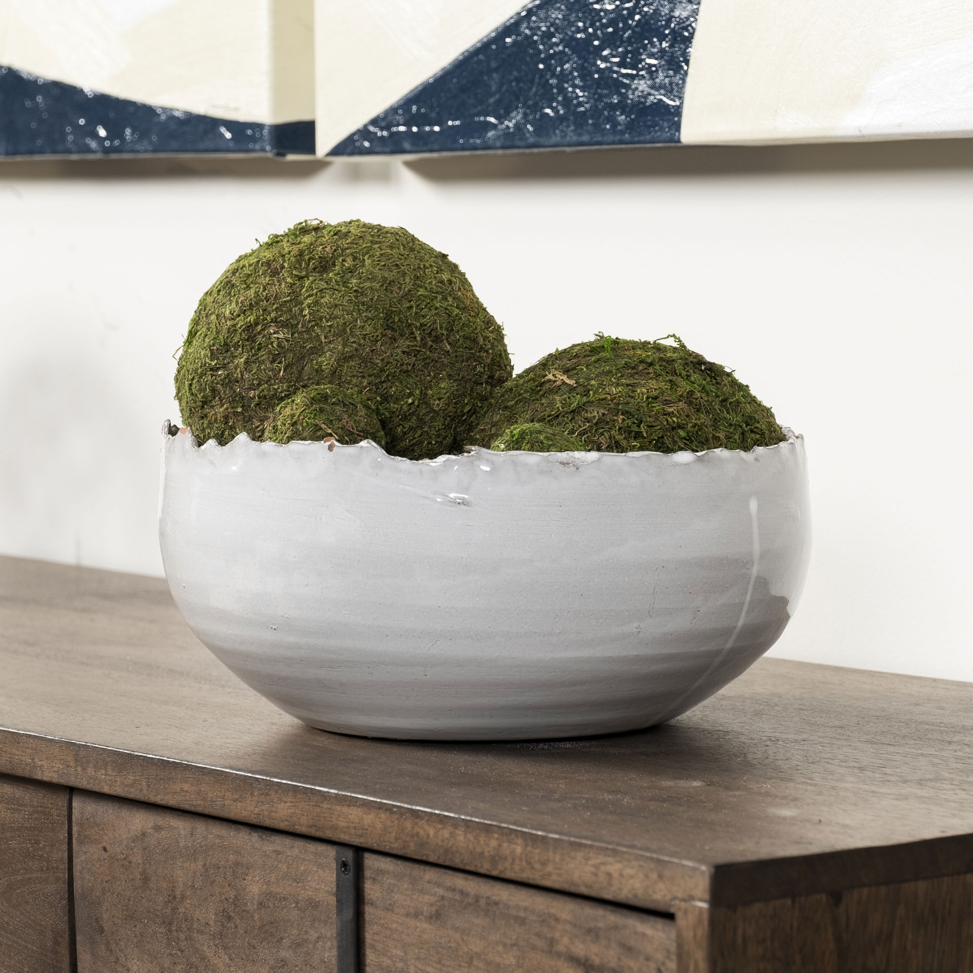 Larsen 13L x 13W White Ceramic Large Decorative Bowl, by Mercana, 12.8" length x 12.8" width x 5.12" height View 4