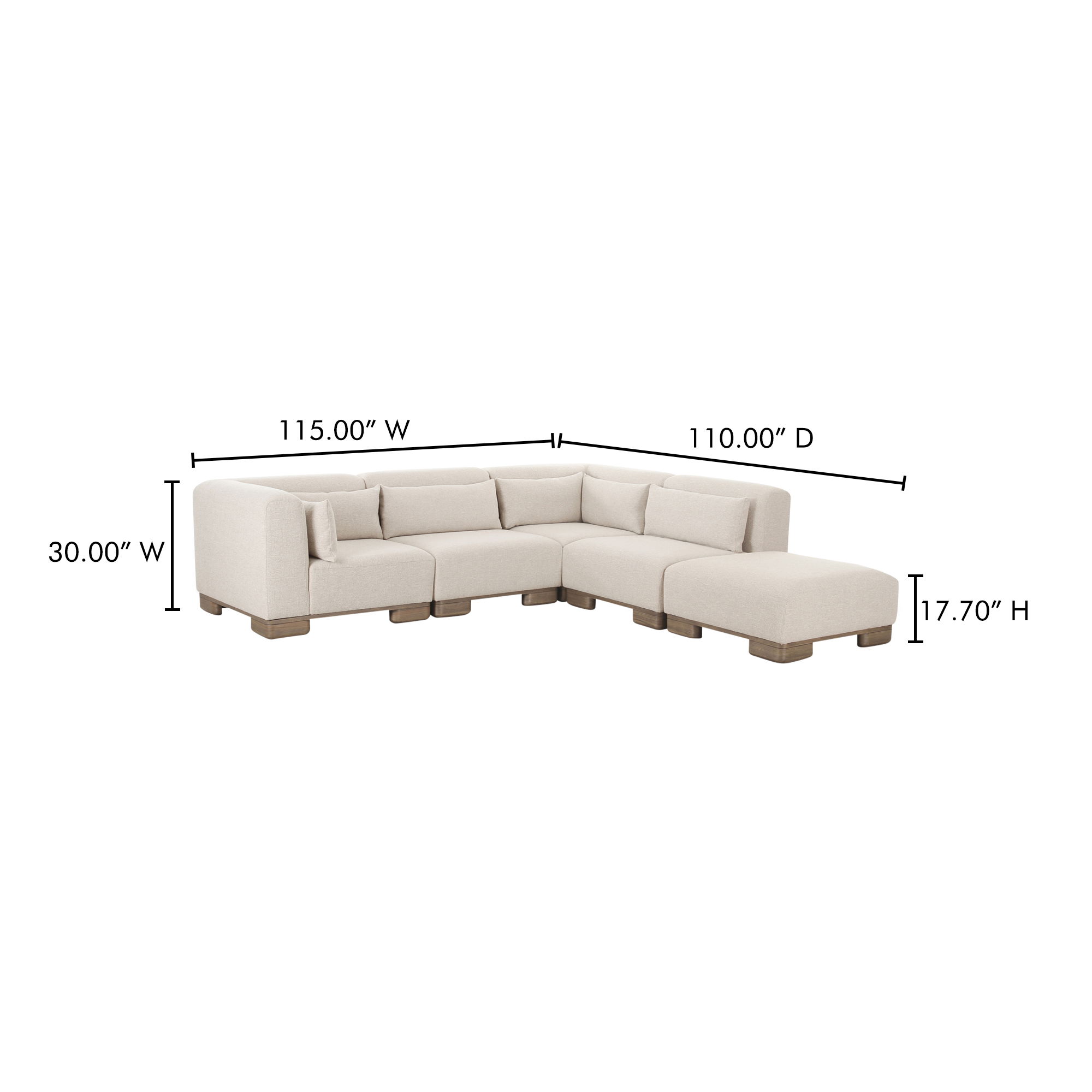 June Dream Modular Sectional Oatmeal, Sectional Sofa by Moe's Home, 115" width x 30" height x 110" depth View 10