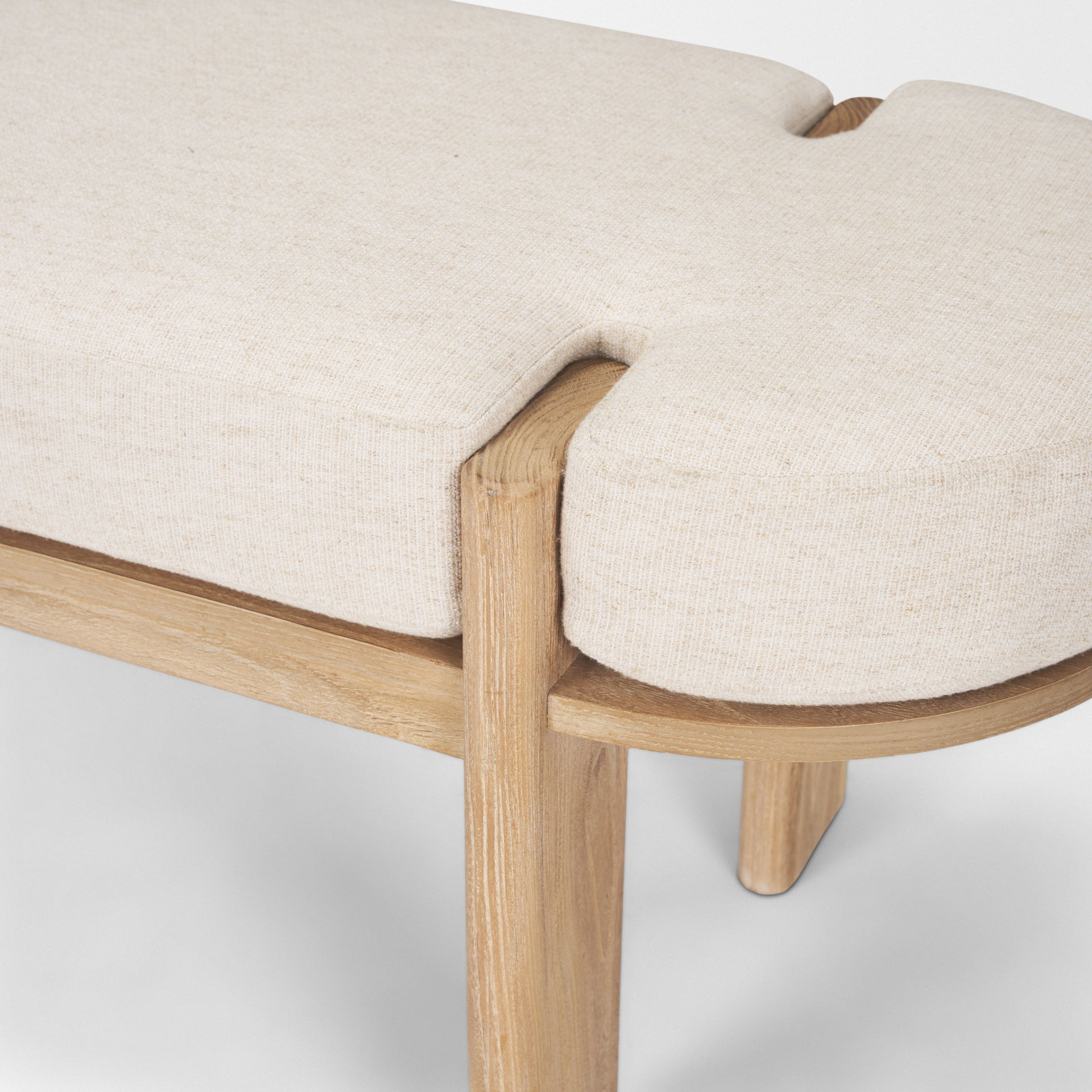 Sohan Light Brown Elm Wood with Oatmeal Fabric Bench, Benche by Mercana, 63" length x 18" width x 19" height View 8