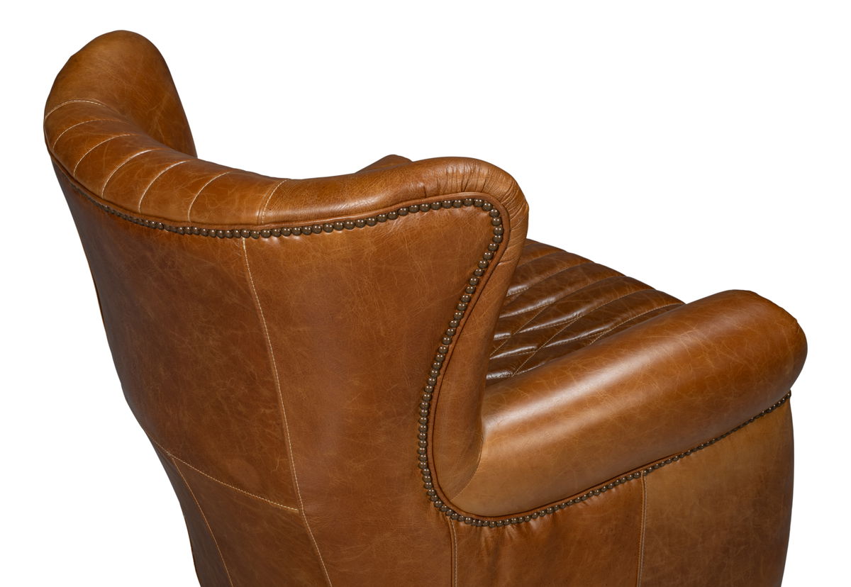 Bugatti Leather Swivel Chair  Cuba Brown, by Sarreid, 2'5" length x 2'8" width x 2'9" height View 8