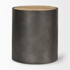 Eclipse Gunmetal Gray Drum Base with Brown Wood Top End/Side Table, Side & End Table by Mercana, 20" length x 20" width x 22.05" height thumbnail 7