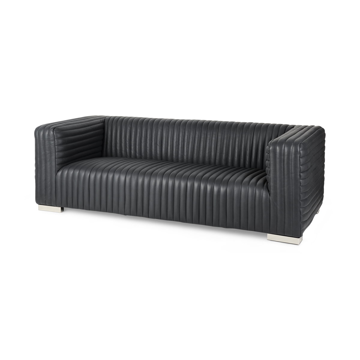 Ricciardo 82.5W Black Leather Wrapped Three Seater Sofa, Sofas & Sectional by Mercana, 82.5" length x 38.5" width x 26.5" height View 1