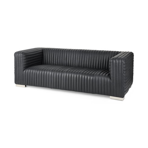 Ricciardo 82.5W Black Leather Wrapped Three Seater Sofa