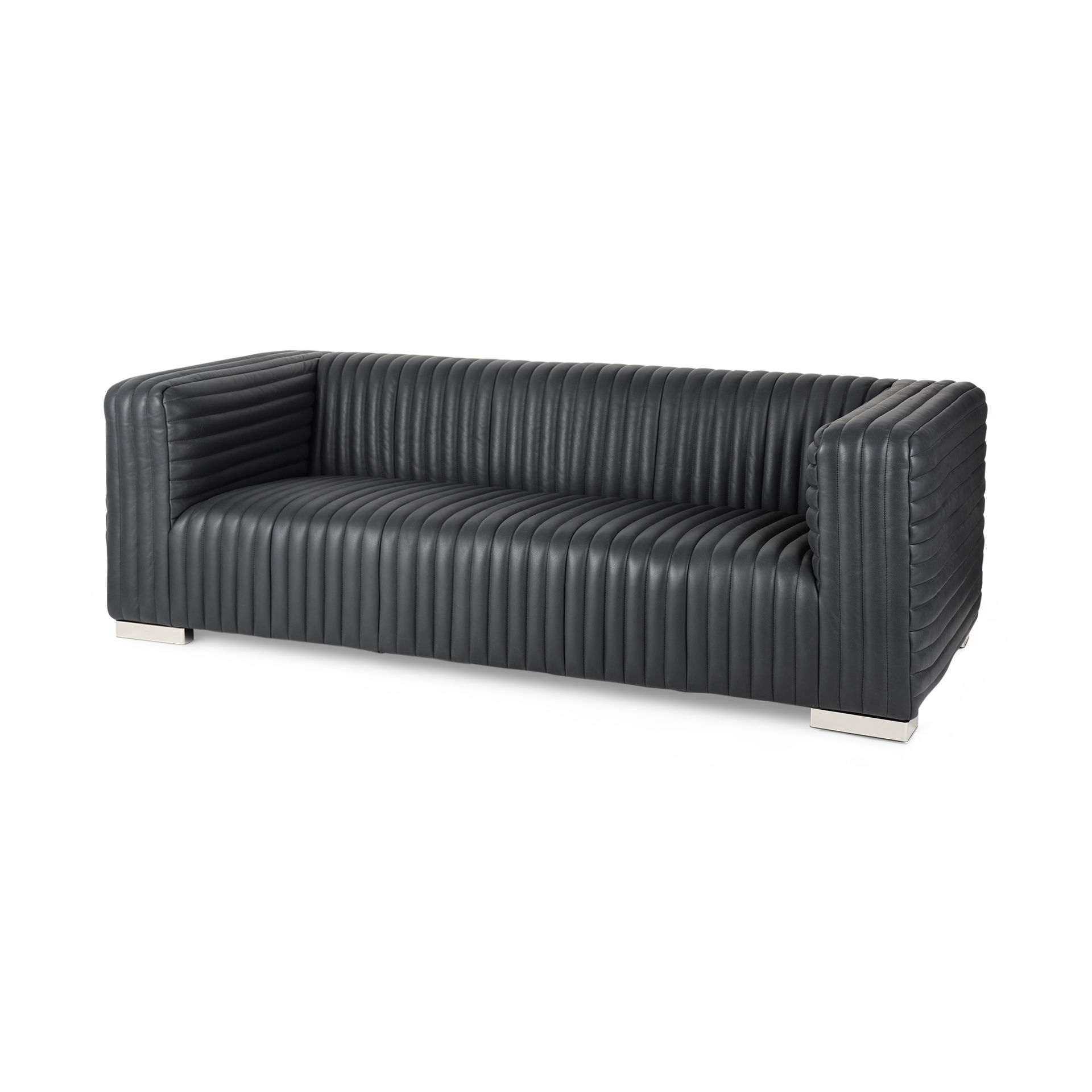 Ricciardo Black Leather Wrapped Three Seater Sofa, Sofas & Sectional by Mercana, 82.5" length x 38.5" width x 26.5" height View 1