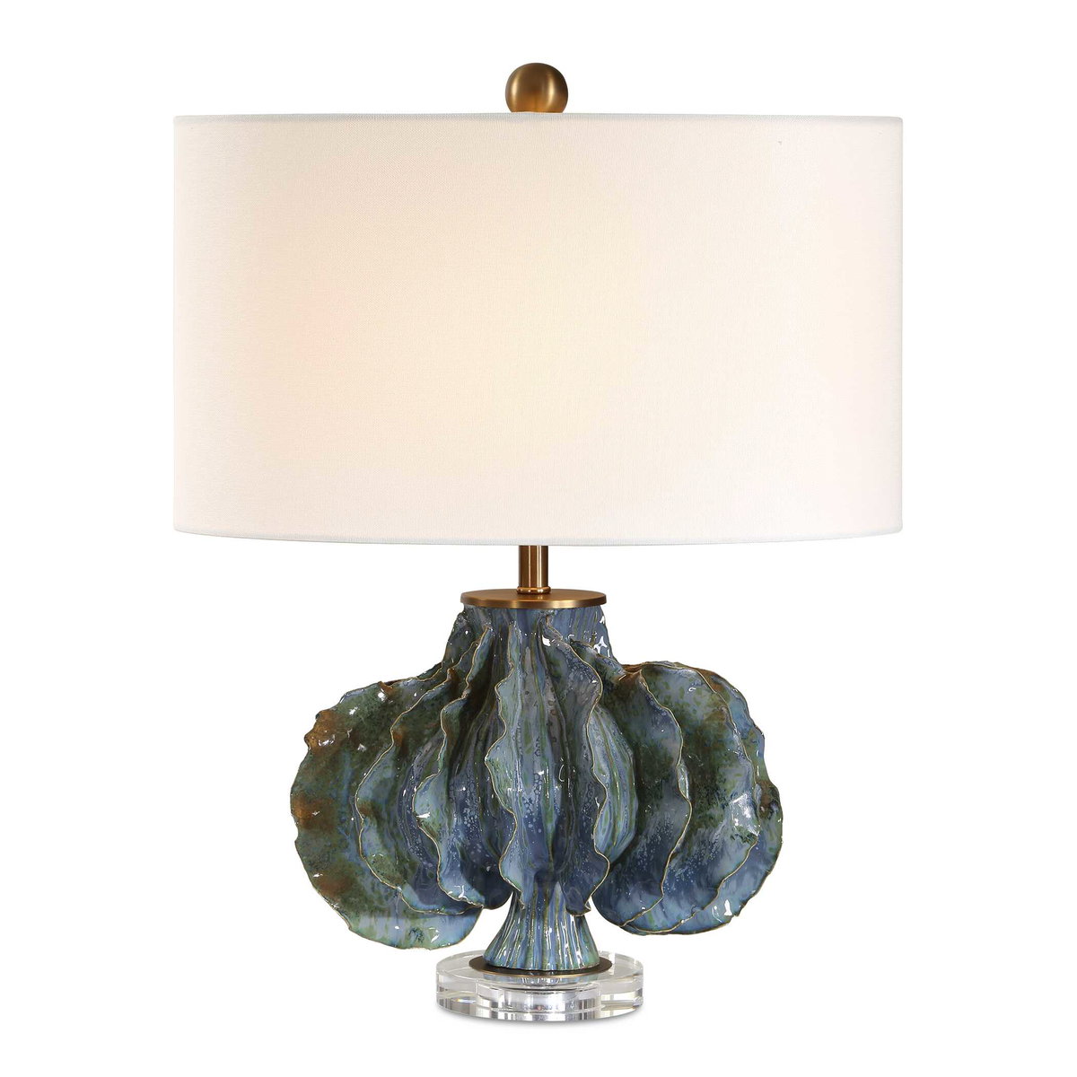 Ruffle Up Blue Green Table Lamp, by Uttermost, 18" width x 23" height x 18" depth View 1