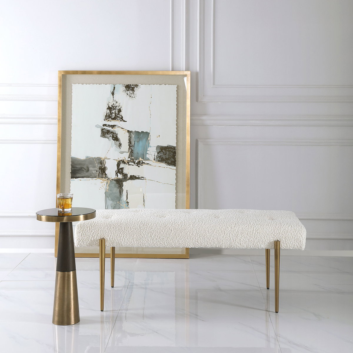 Olivier White Bench, Benche by Uttermost, 49" width x 19" height x 20" depth View 10