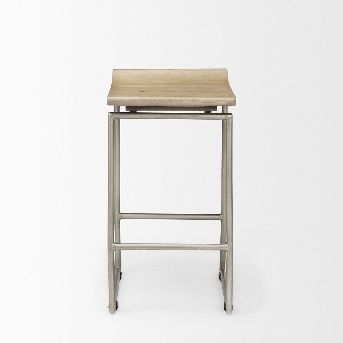 Givens Low Back 26in Seat Counter Stool | Brown Wood with Silver Metal, Counter & Bar Stool by Mercana, 14.1" length x 15.8" width x 26" height View 3