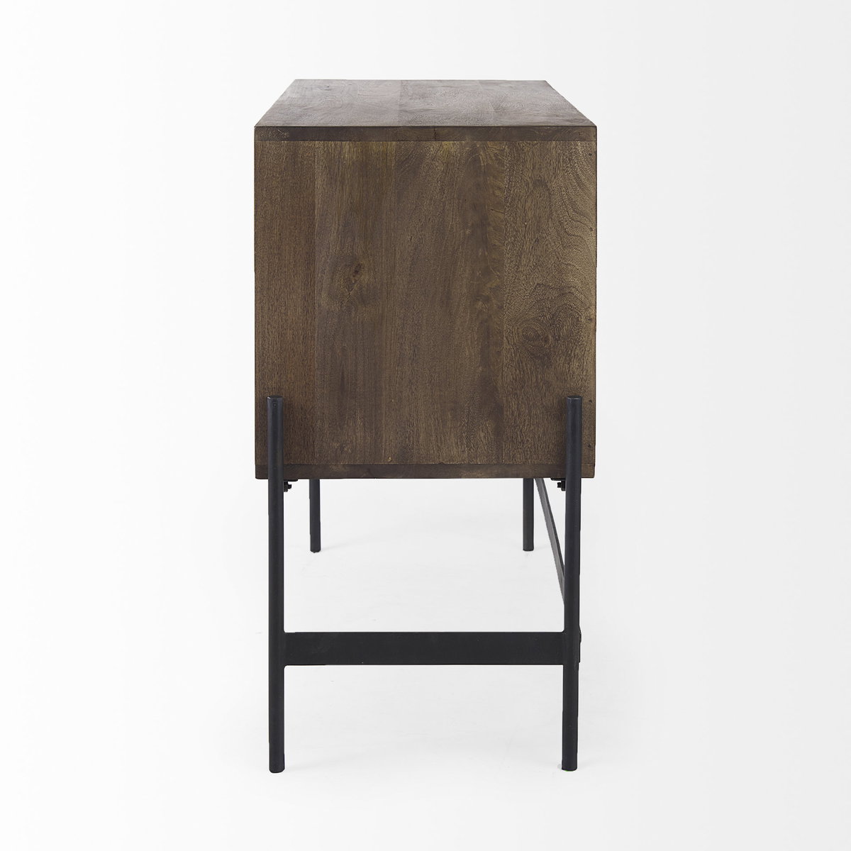 Glenn 38L x 16W x 30H Dark Brown Wood with Black Iron Frame, 2 Door Accent Cabinet, Cabinets & Chest by Mercana, 37.5" length x 16" width x 30" height View 5