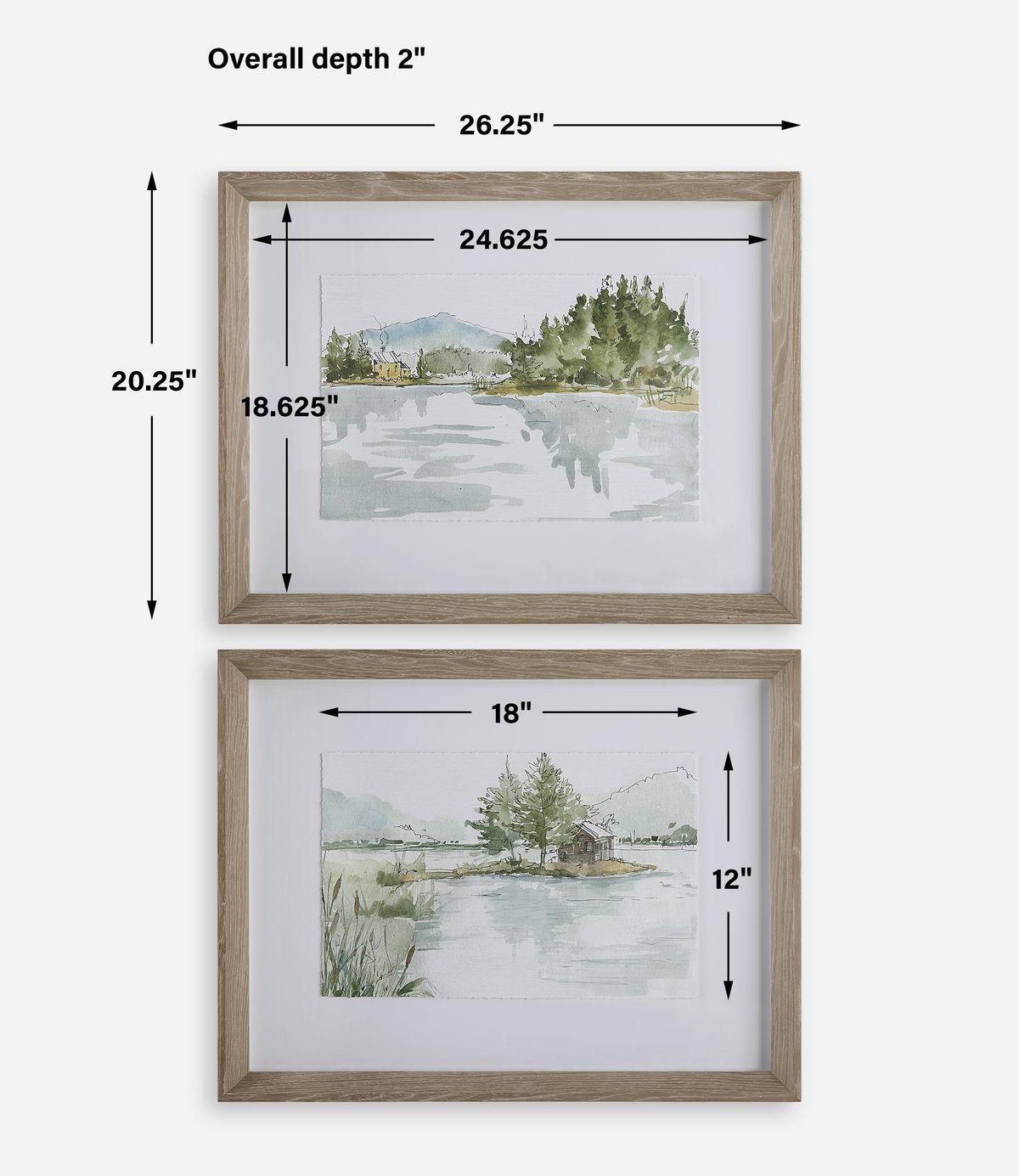 Serene Lake Framed Prints Set/2, Art by Uttermost, 26.25" width x 20.25" height x 2" depth View 3