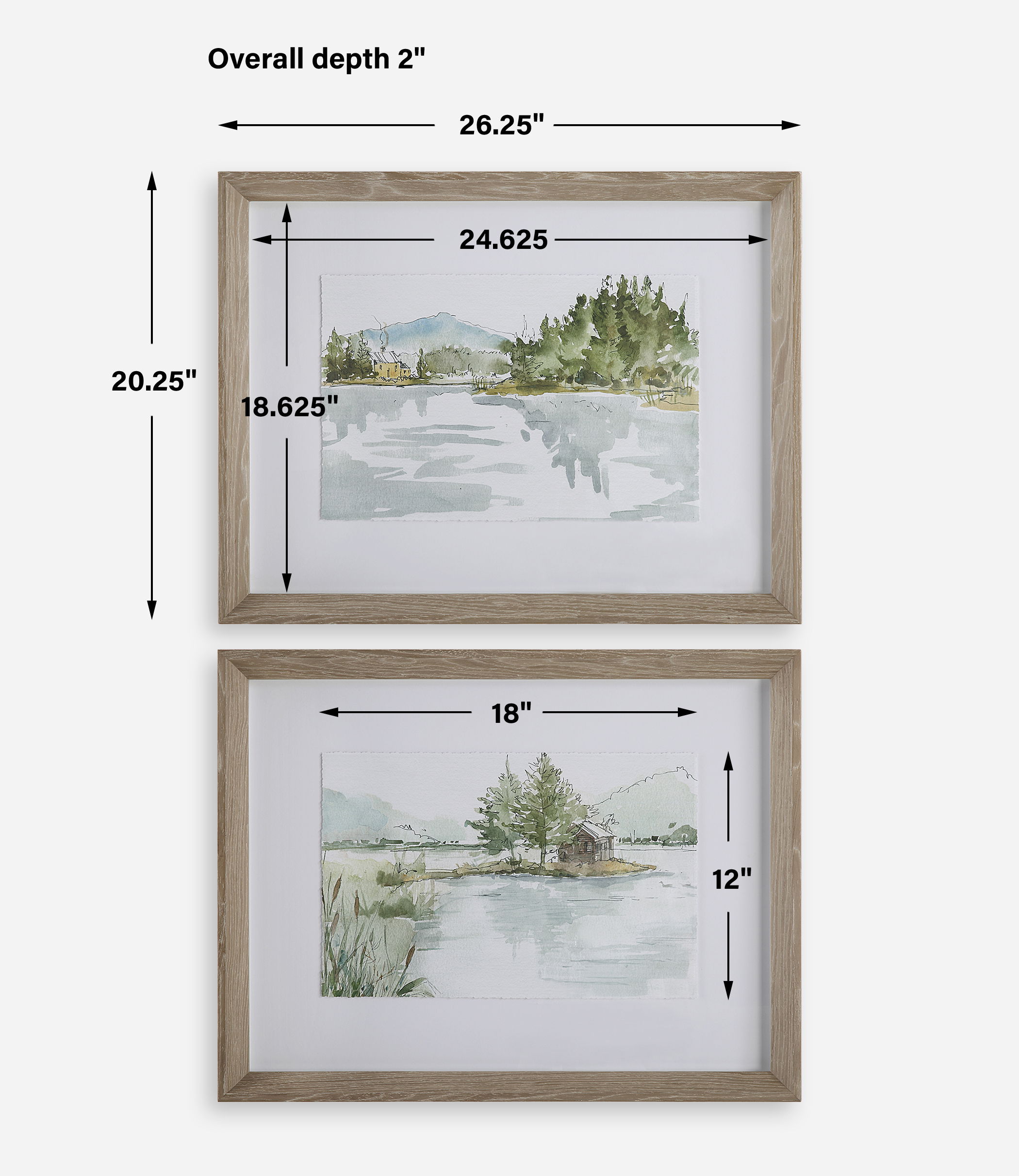 Serene Lake Framed Prints Set/2, Painting by Uttermost, 26.25" width x 20.25" height x 2" depth View 3